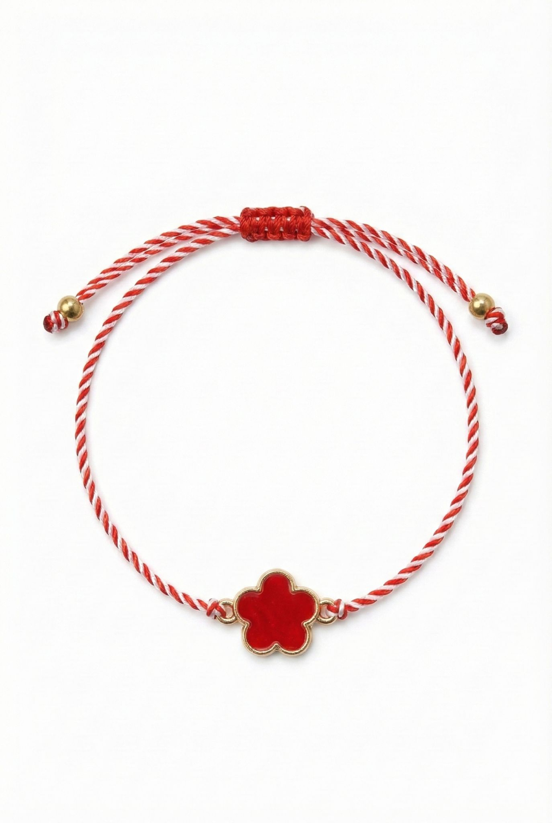 Set 12 bratari martisor cu trifoi stilizat rosu, snur rosu alb, ambalate individual [1]