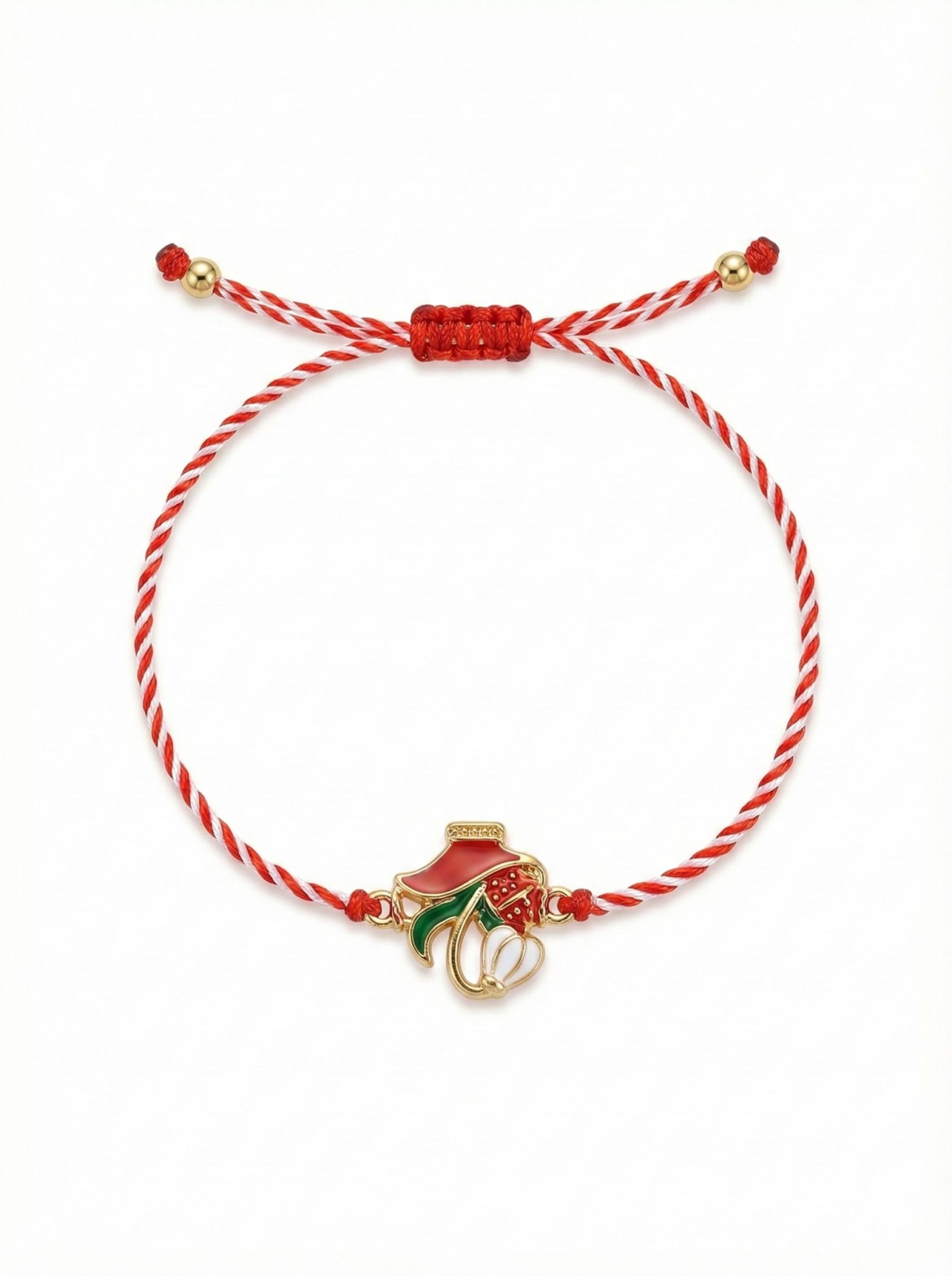 Set 12 bratari martisor cu vaza rosie, ghiocel si buburuza, snur reglabil rosu-alb [1]