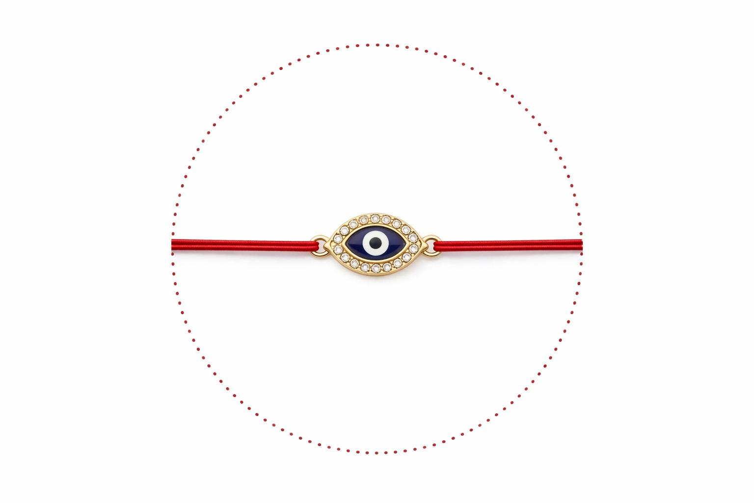 Set 24 Bratari Martisor cu Ochi Protector Auriu si Strasuri, Snur Rosu Elastic [1]