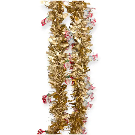 Ghirlanda Craciun Aurie 190 cm, Groasa 6 cm, cu Om de Zapada, Decor Brad si Casa