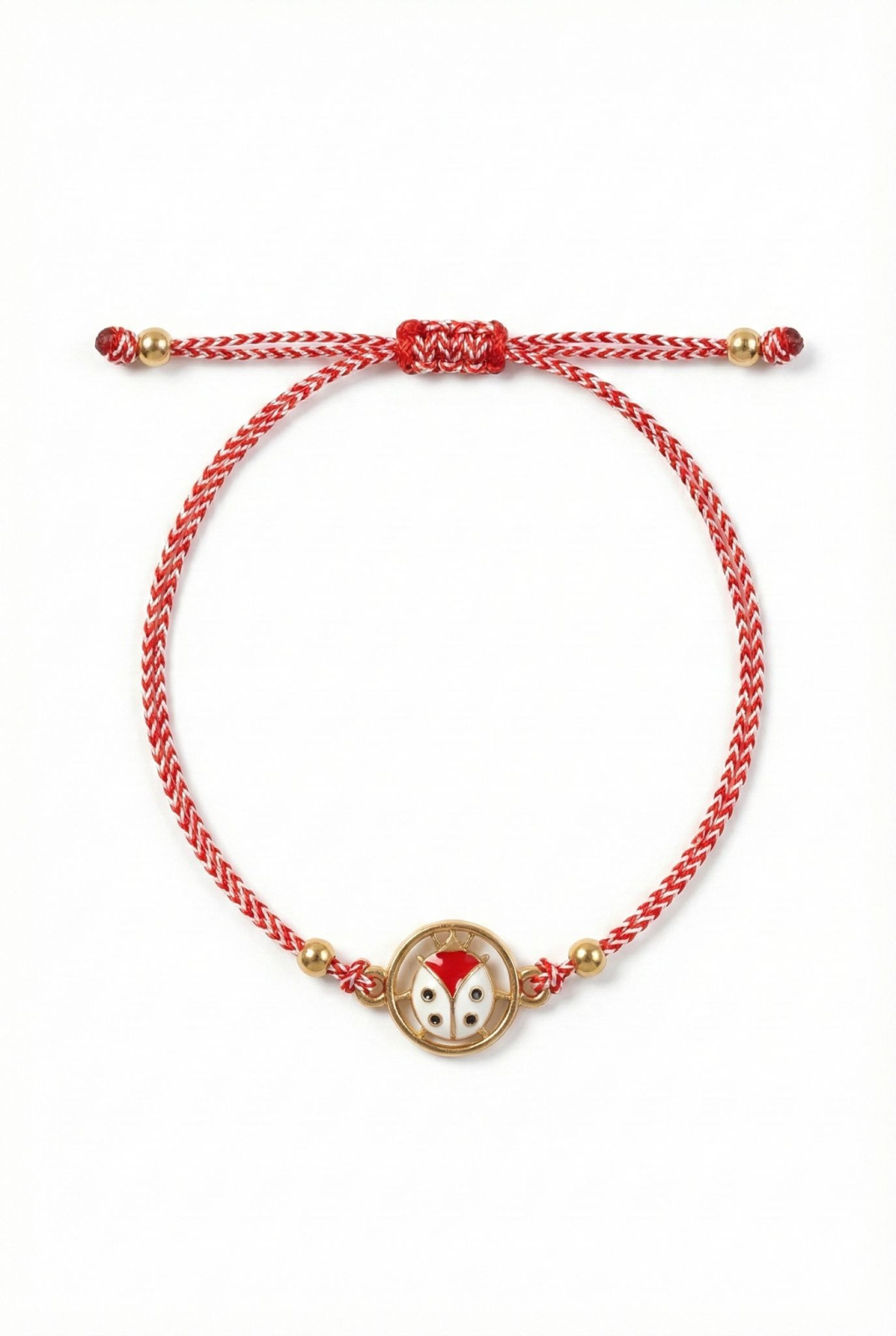 Set 12 Bratari Martisor Buburuza in Medalion Auriu, Snur Rosu Reglabil, 20x11 cm [1]