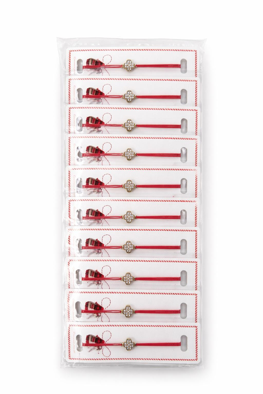 Set 24 Bratari Martisor cu Floare Aurie si Strasuri, Snur Rosu Elastic [2]