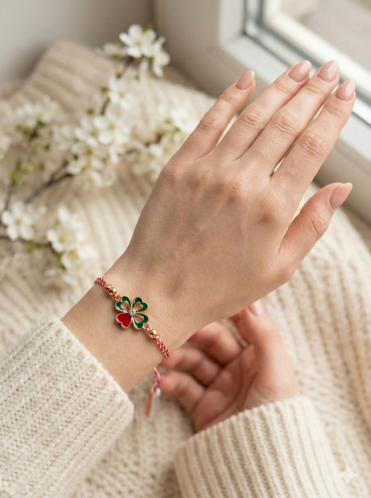 Set 12 Martisoare Bratari Trifoi cu Patru Foi Auriu Noroc [2]