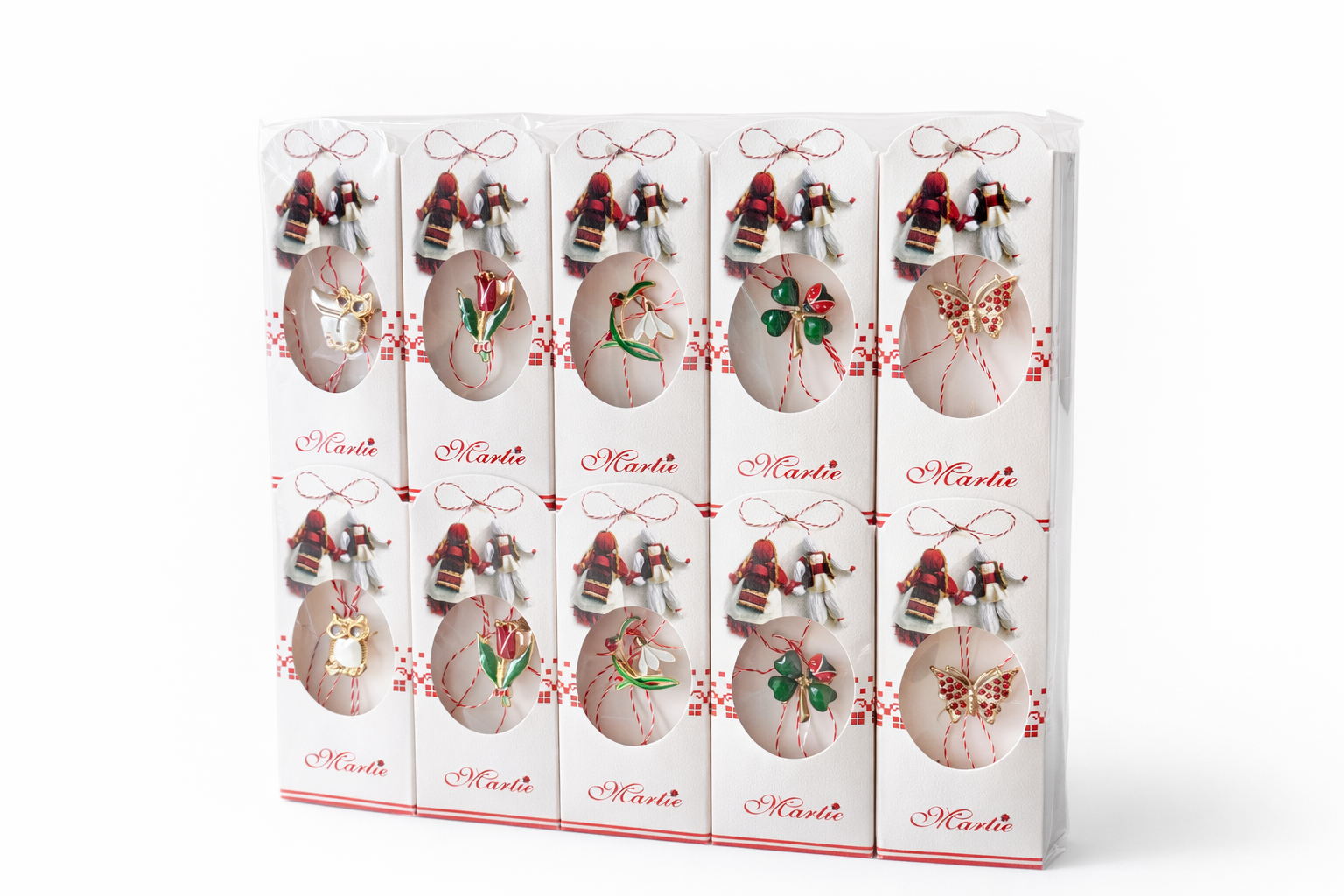 Set 20 Martisoare cu Snur Traditional si Element Decorativ Metalic, Ambalate Individual 14x1x5 cm [1]