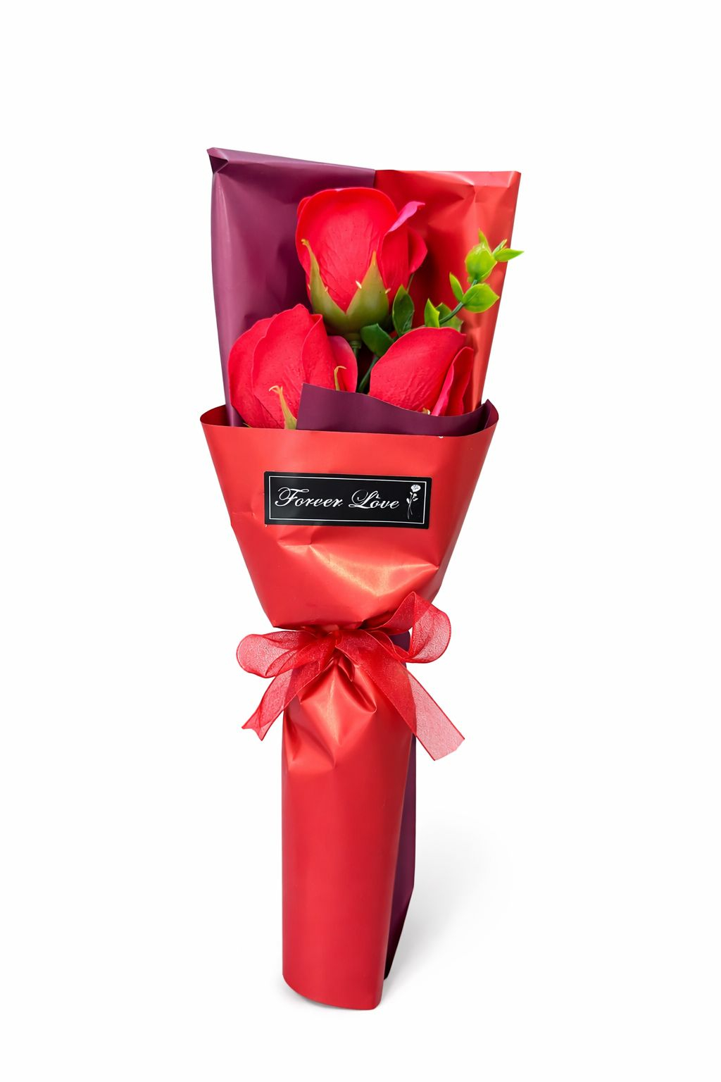 Buchet 3 trandafiri de sapun decorativi, 30 cm