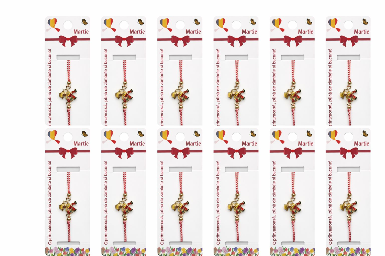 Set 12 bratari martisor cu figurina cosar norocos, snur reglabil rosu-alb [4]