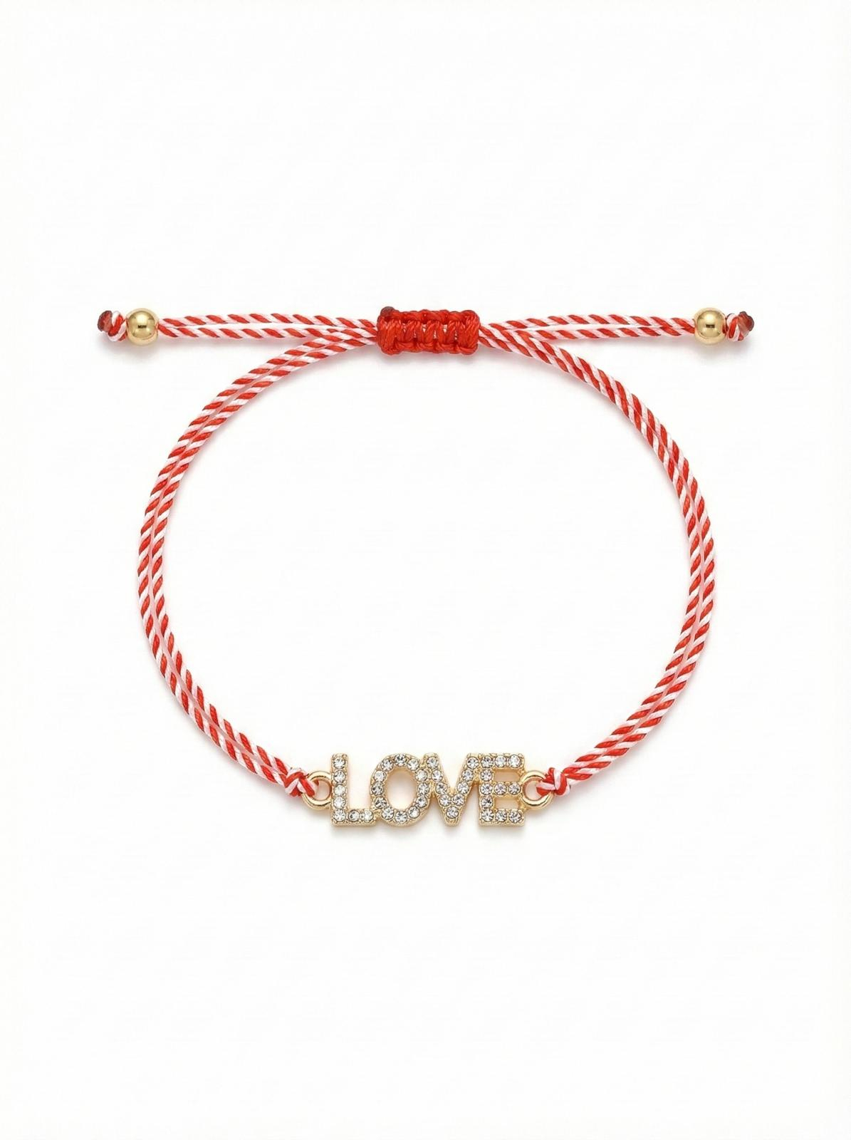 Set 12 bratari martisor LOVE cu strasuri, snur reglabil, 20x11cm [1]