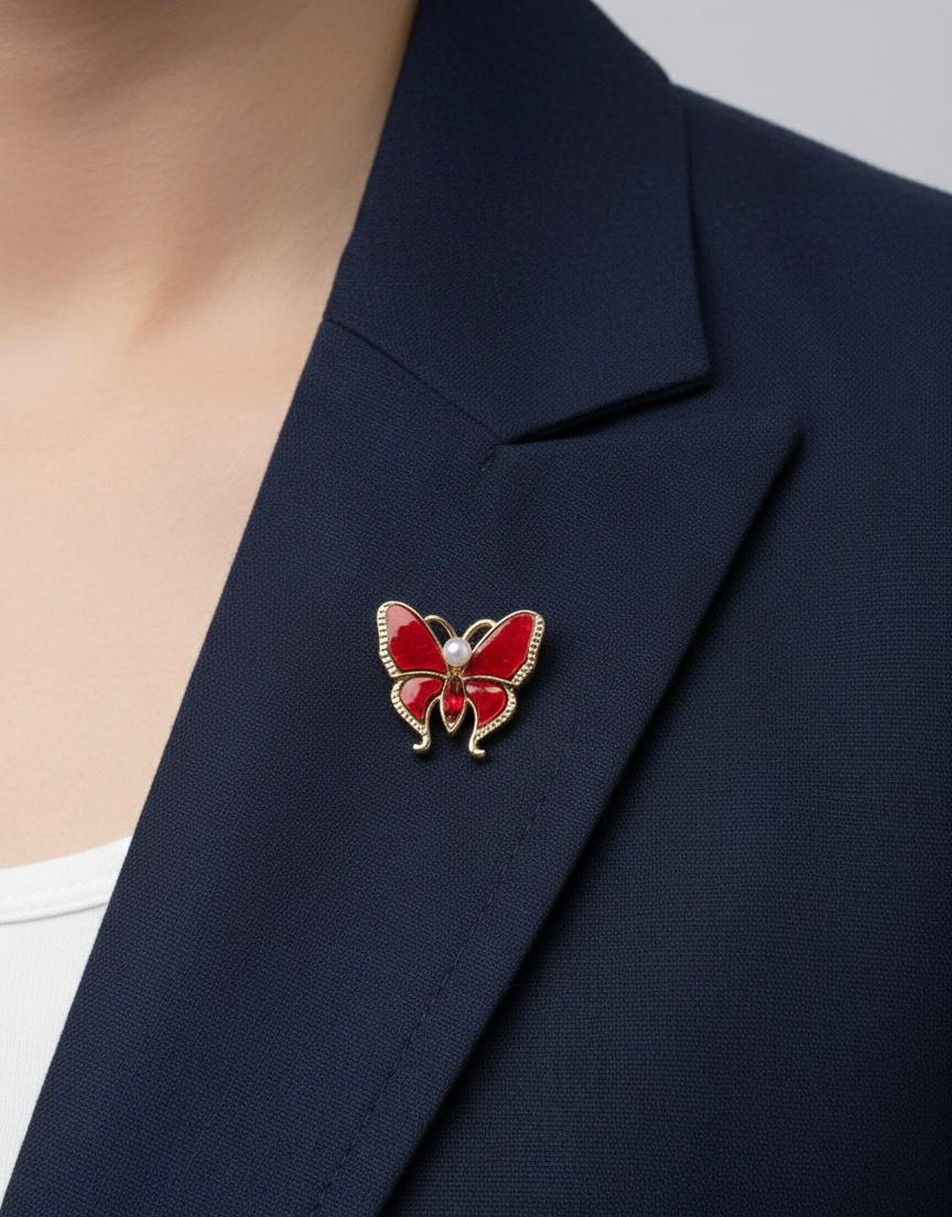 Set 12 brose martisor fluture auriu cu cristal colorat si perluta, culori mixte 15x9cm [2]