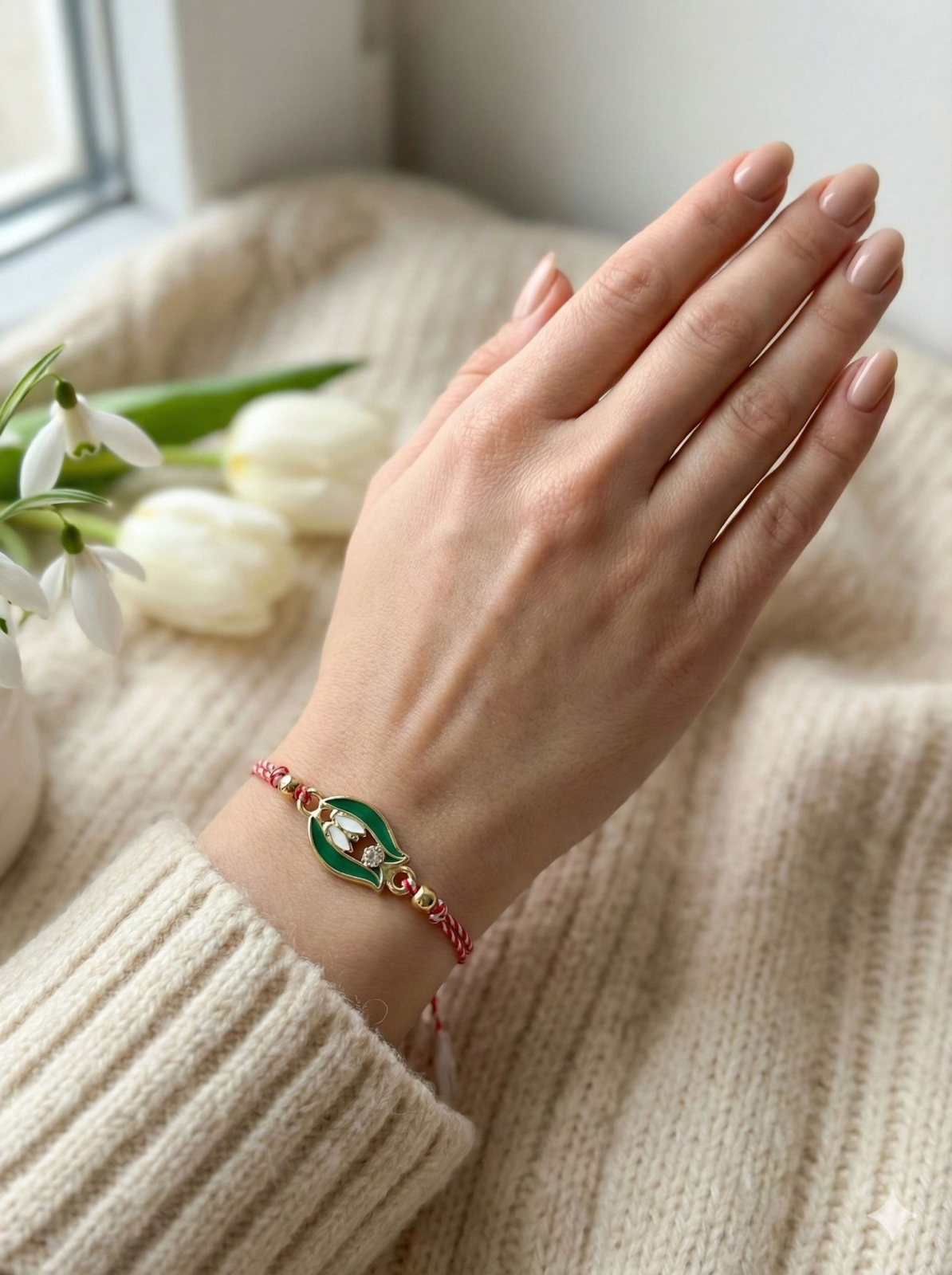 Set 12 Bratari Martisor Ghiocel Auriu Snur Alb Rosu Reglabile [2]