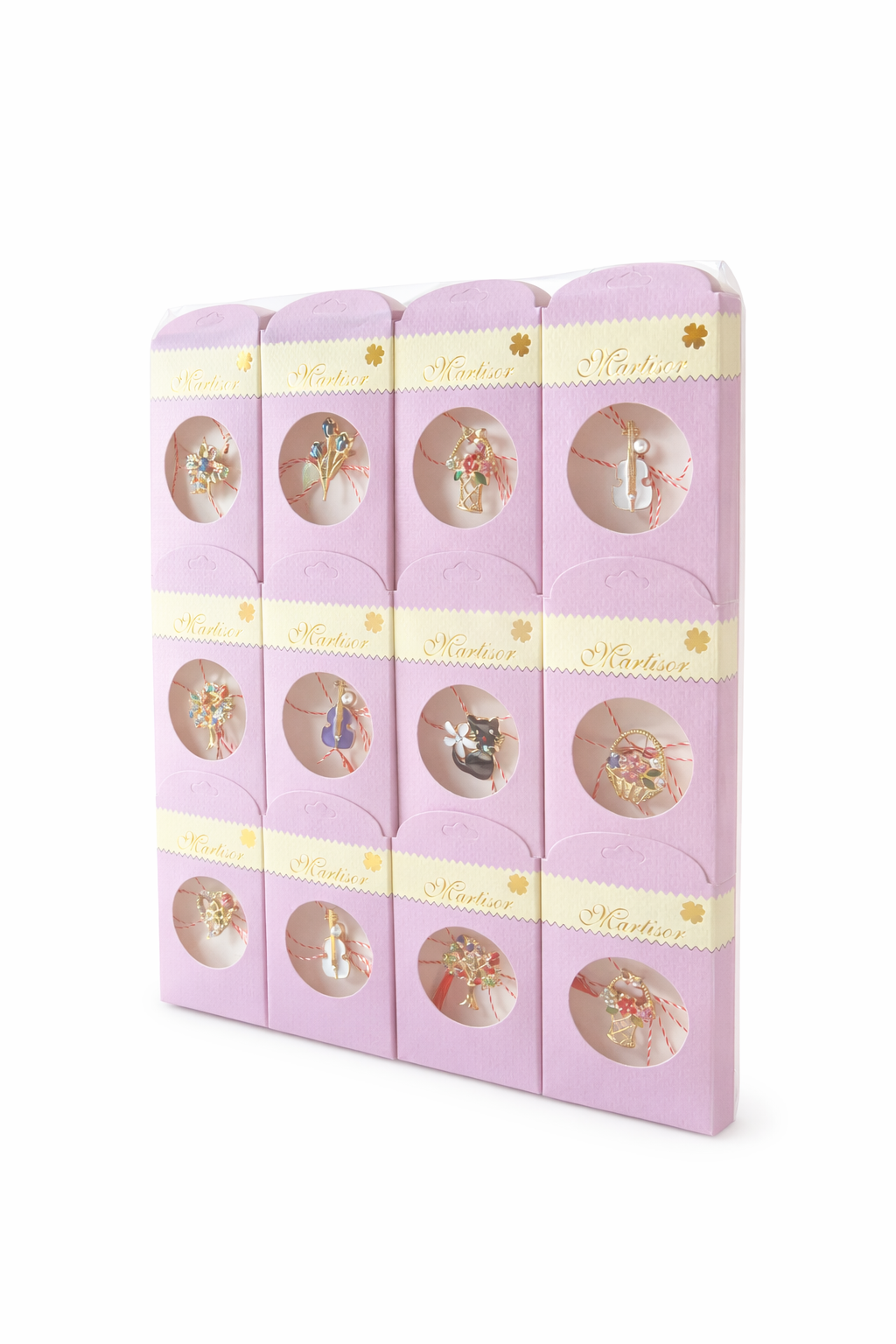 Set 24 Brose Martisor Metalice cu Snur Traditional, Ambalate Individual, Cadou 1 Martie 11x6 cm [1]