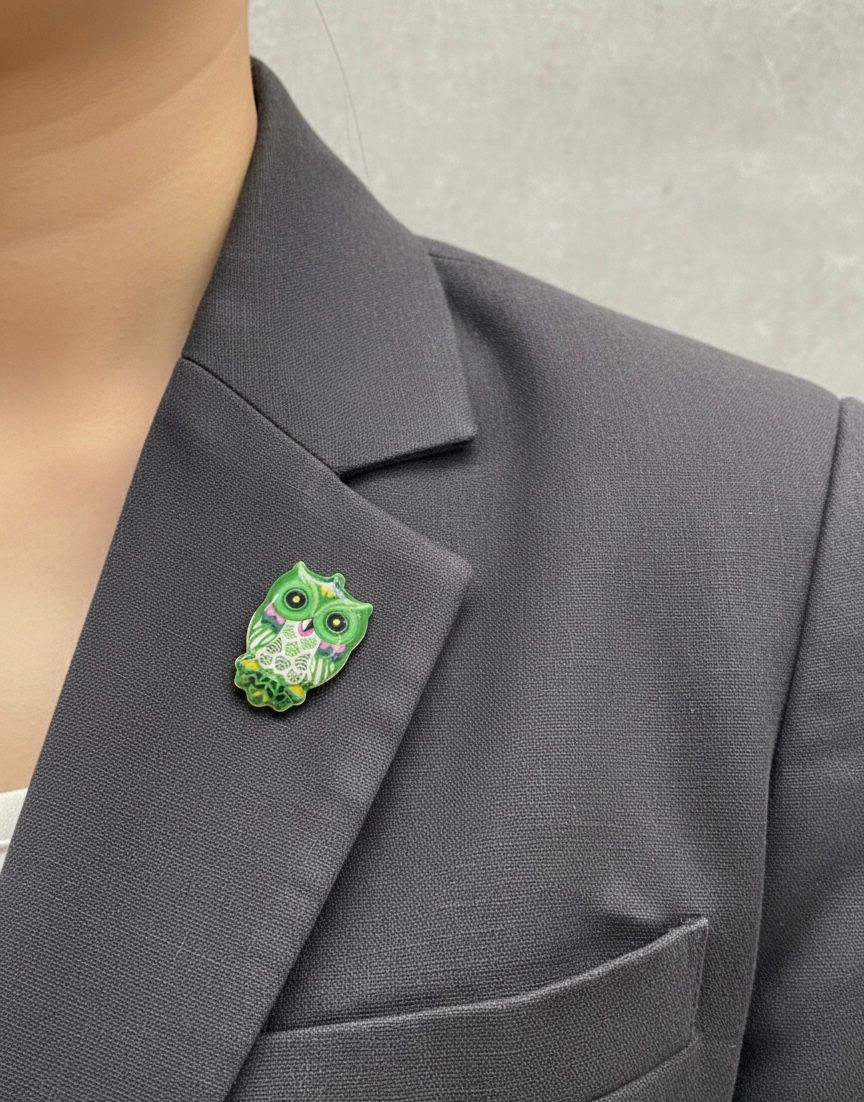 Set 12 brose martisor bufnite colorate, simbol intelepciune, 15x9cm [2]