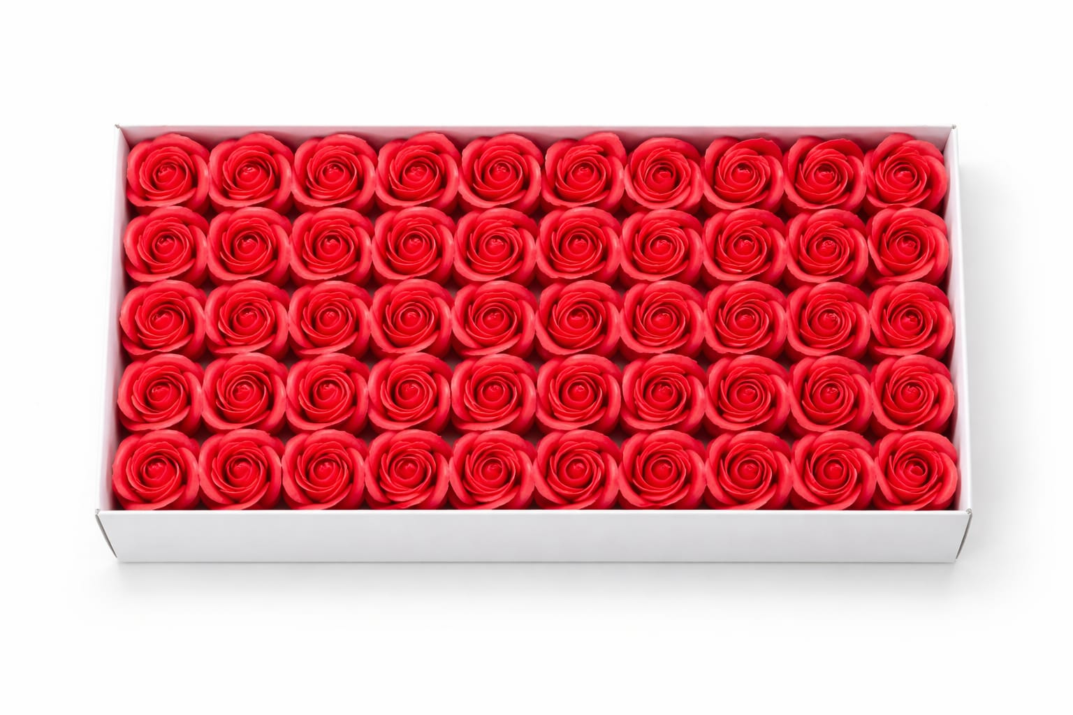 Set 50 Trandafiri de Sapun Parfumati in Cutie Eleganta Cadou 44x23 cm Rosu [1]