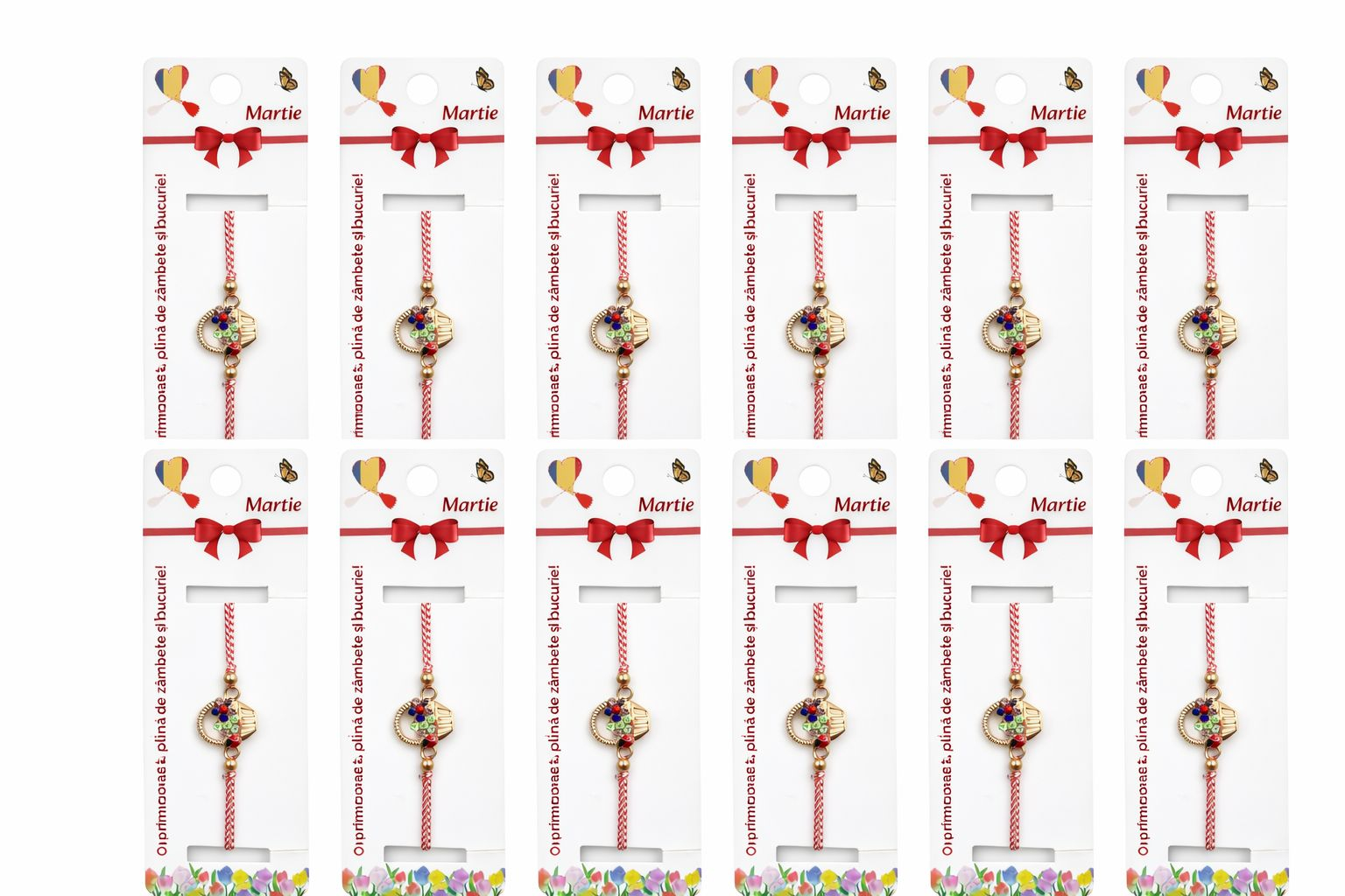 Set 12 Bratari Martisor Cosulet cu Flori si Buburuza, Auriu, Design Premium [4]