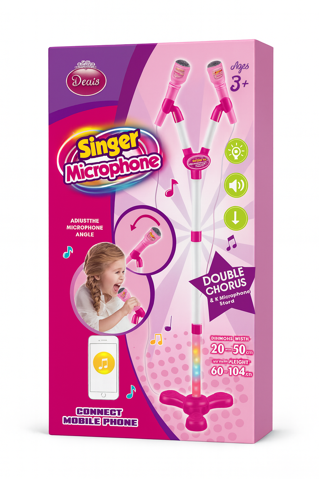 Microfon Muzical cu Stativ - Singer Microphone, Reglabil 60-104 cm, Functie Conectare Telefon