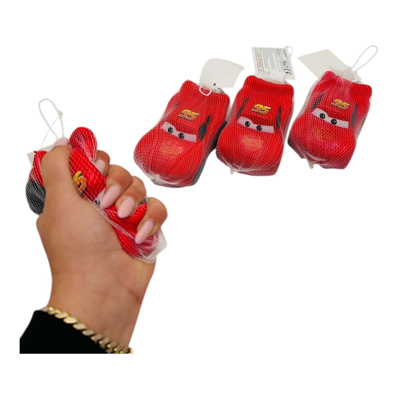 Set 4 masinute antistres rosii din spuma - jucarie squeeze pentru copii