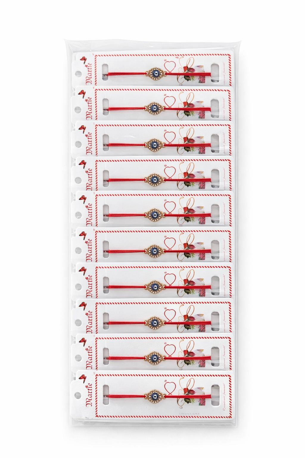 Set 24 Bratari Martisor cu Ochi Protector Auriu si Strasuri, Snur Rosu Elastic [2]