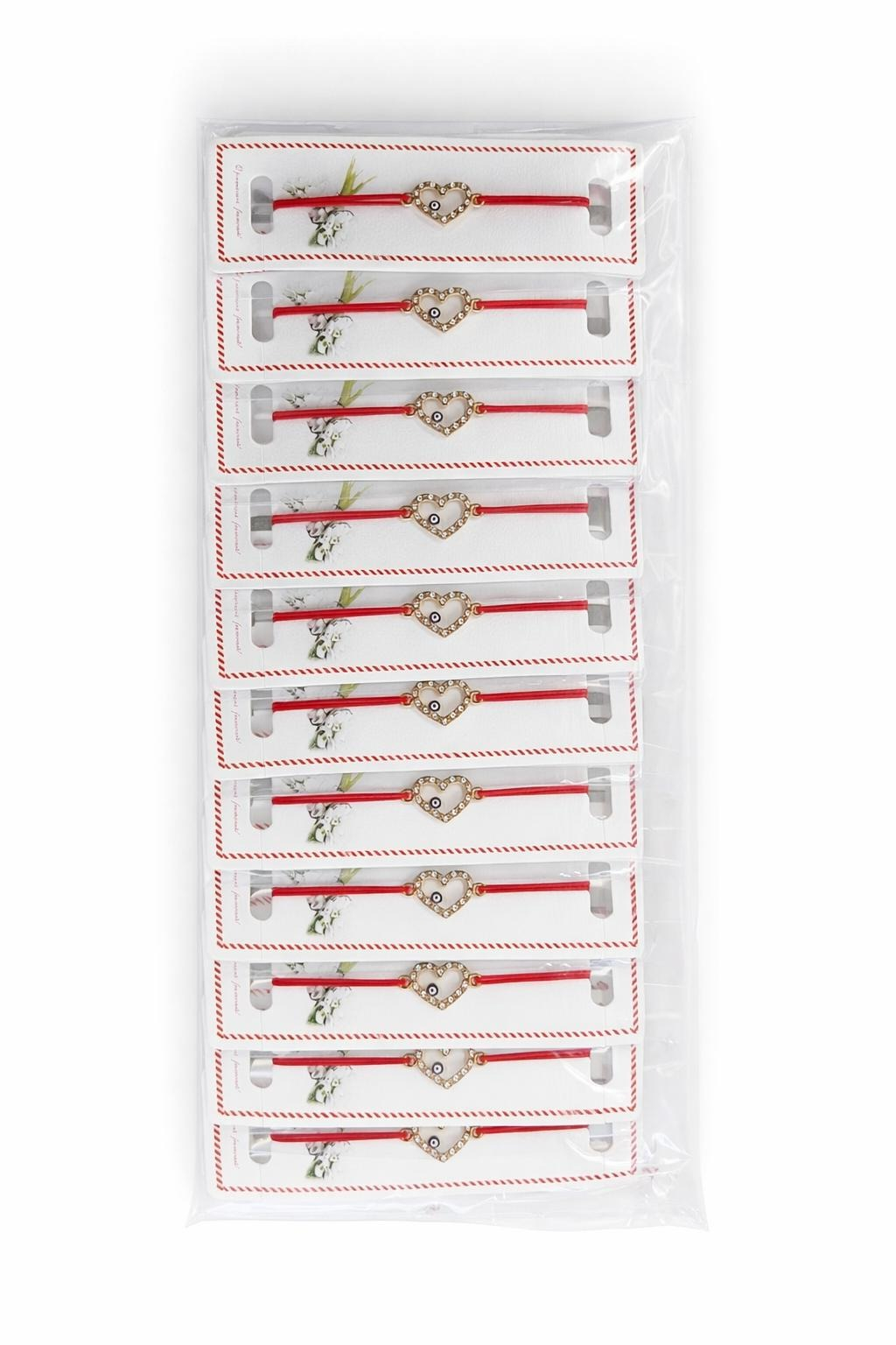 Set 24 Bratari Martisor cu Inima Aurie, Strasuri si Talisman Protector, 12x3 cm [2]