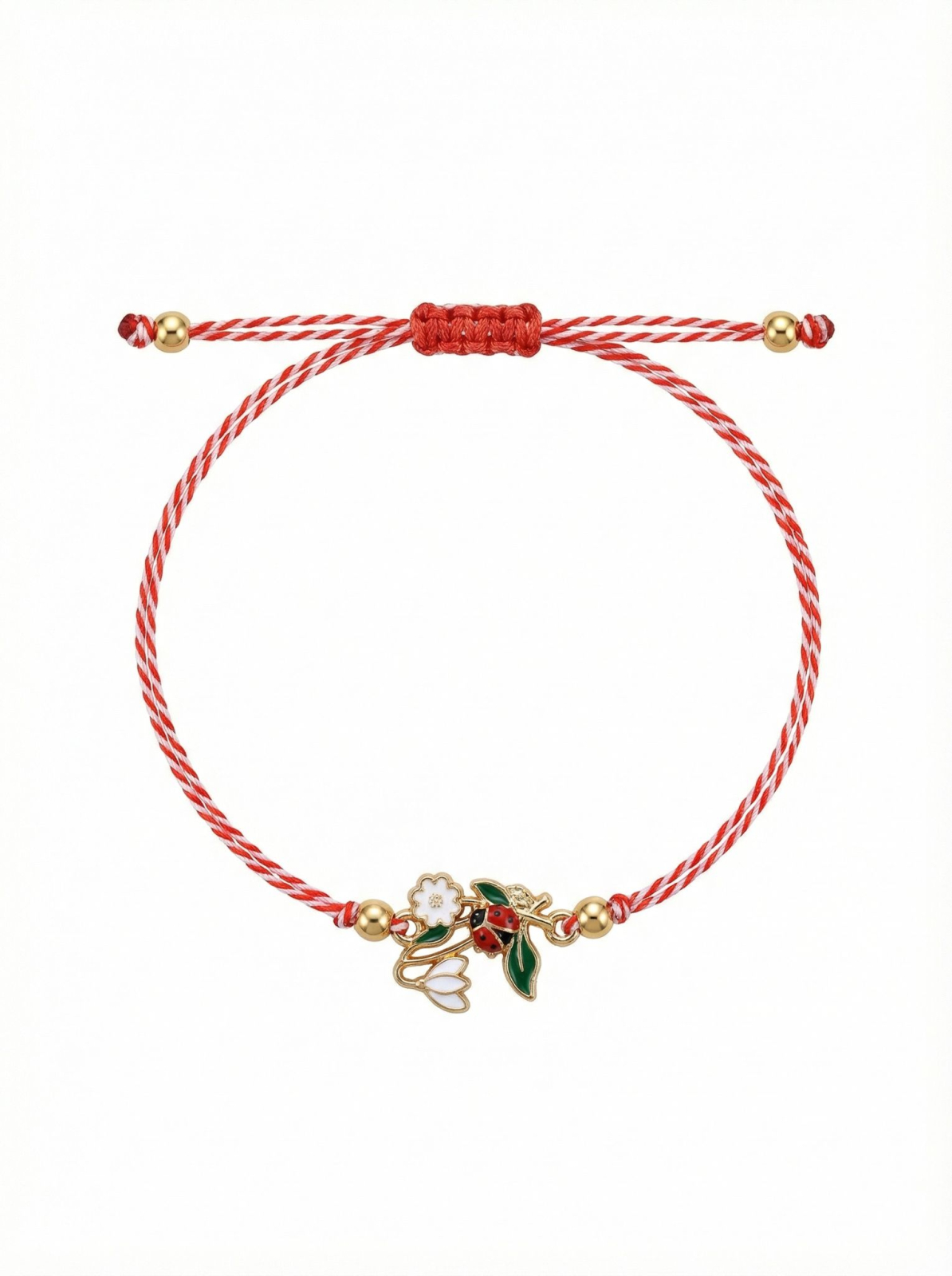 Set 12 Bratari Martisor Ghiocel cu Floare Alba si Buburuza, snur reglabil [1]