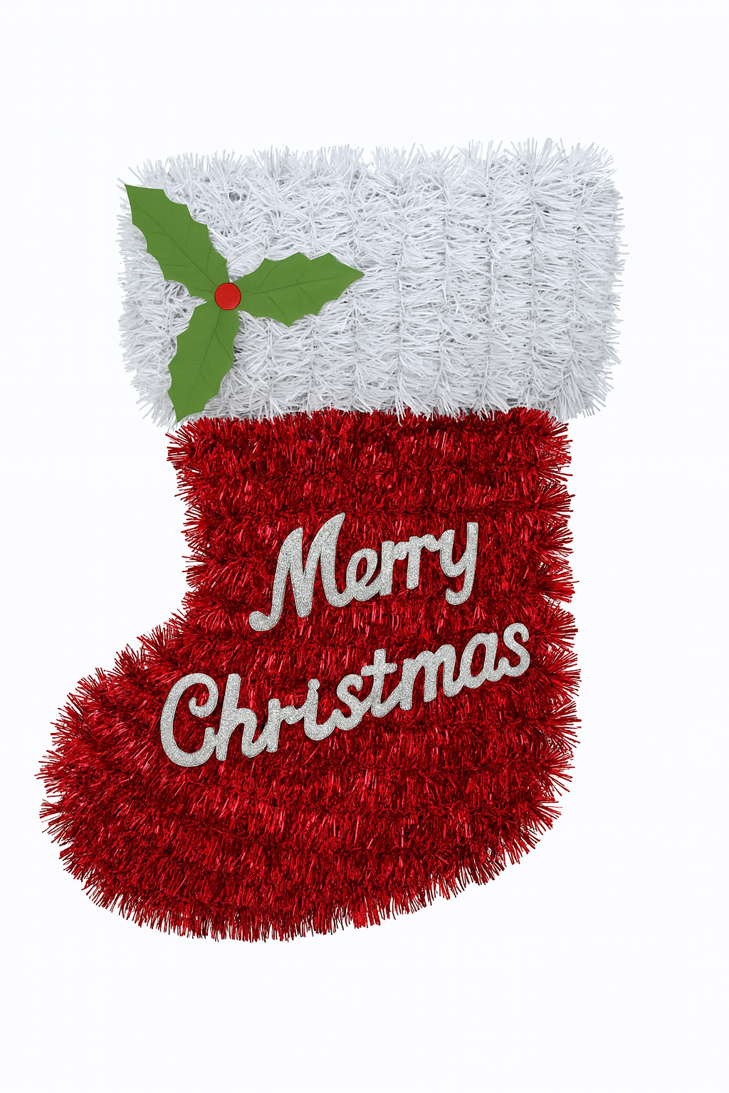 Ciorap Decorativ din Ghirlanda Merry Christmas Rosu-Alb pentru Craciun, 40 cm