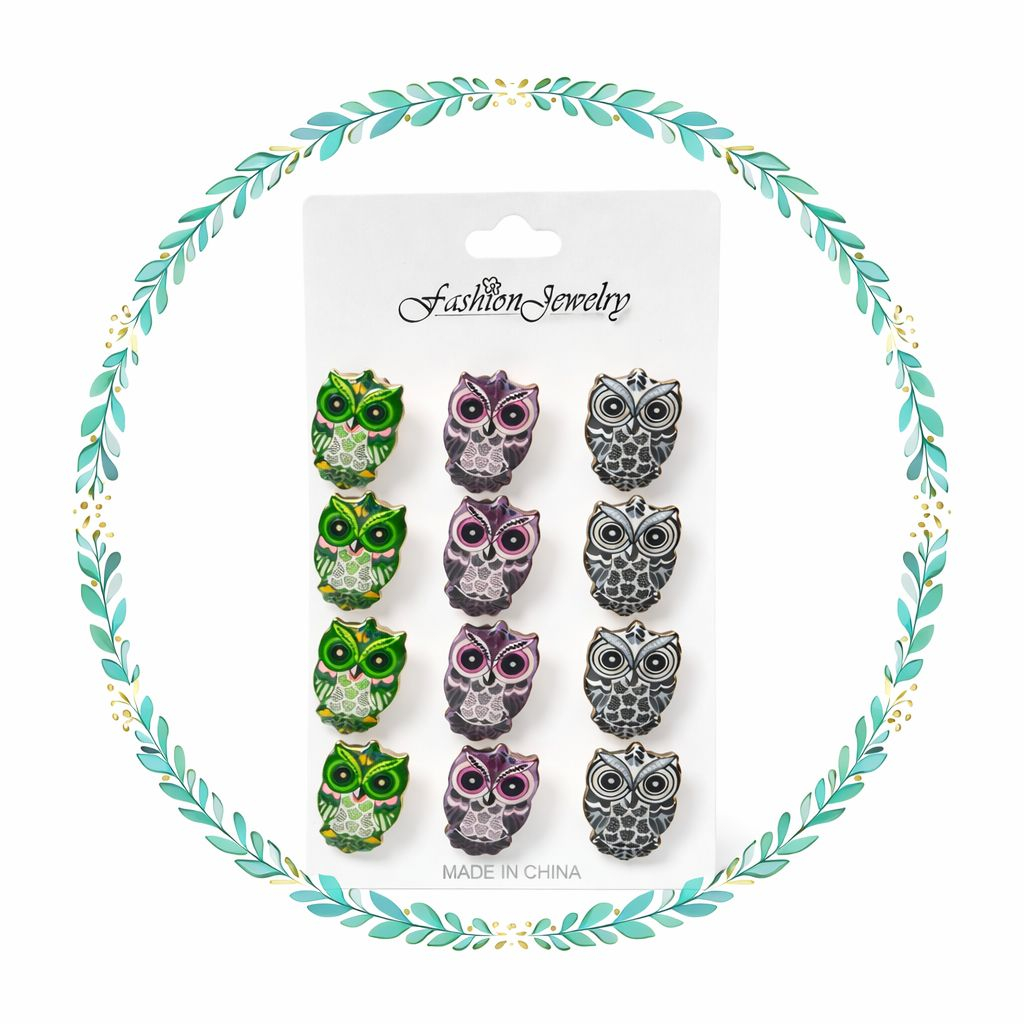 Set 12 brose martisor bufnite colorate, simbol intelepciune, 15x9cm [1]