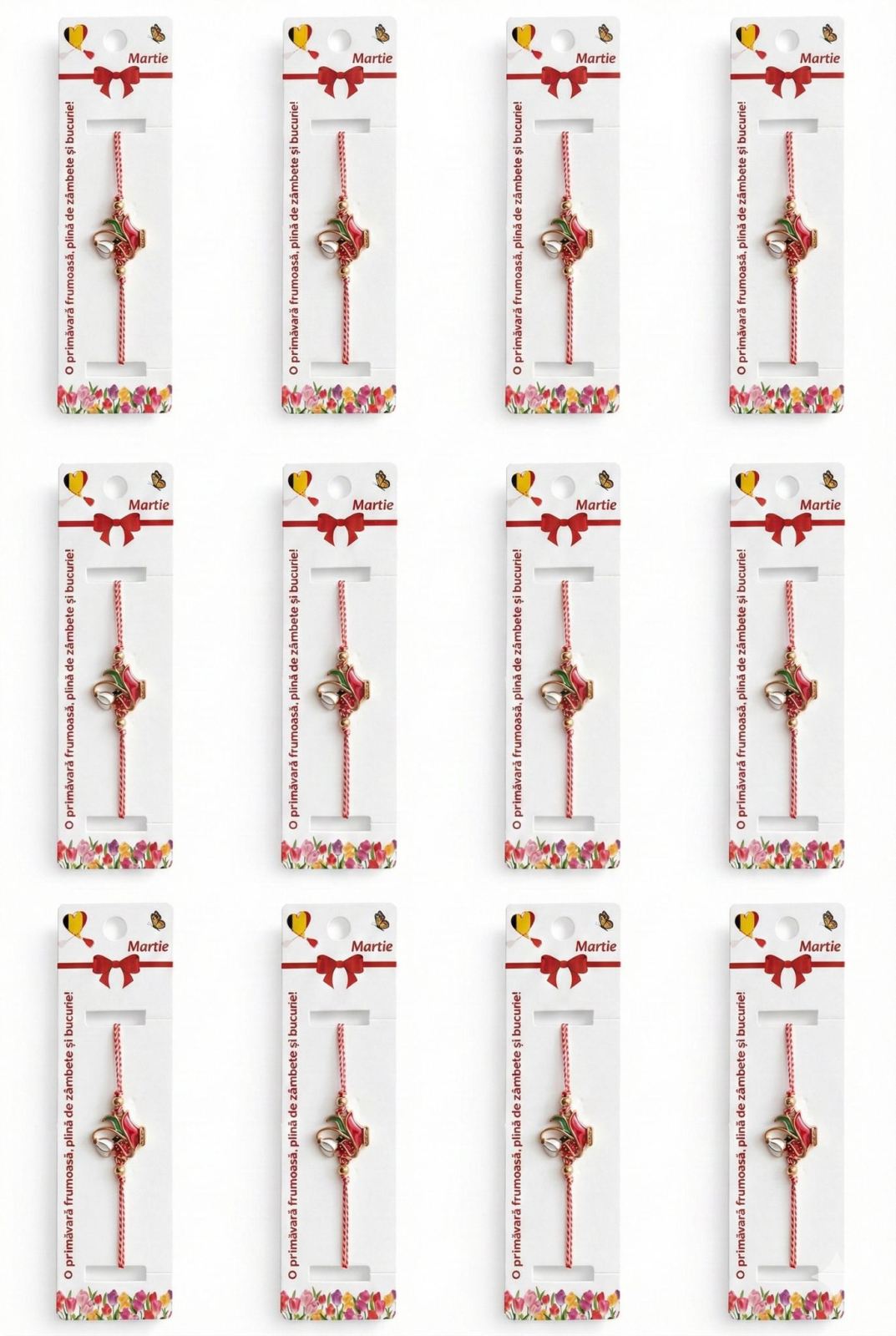 Set 12 bratari martisor cu vaza rosie, ghiocel si buburuza, snur reglabil rosu-alb [4]