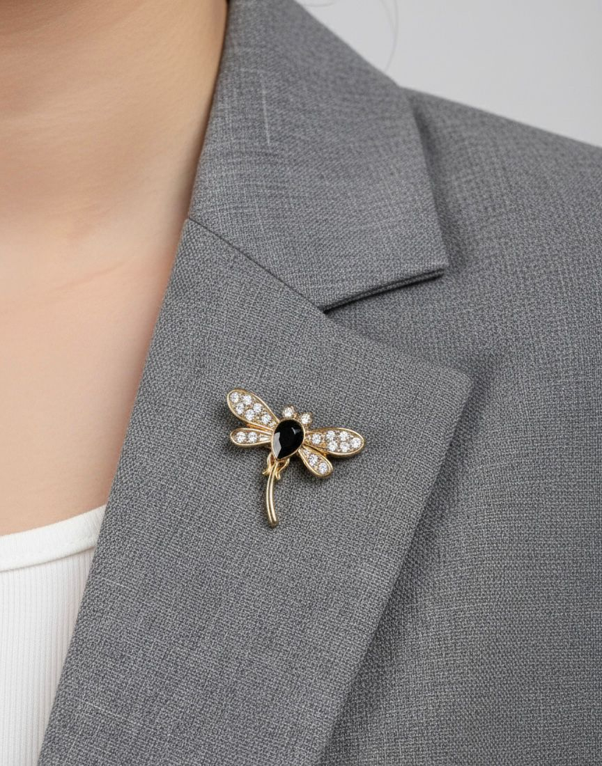 Set 12 brose martisor libelula aurie cu strasuri elegante 15x9cm [2]