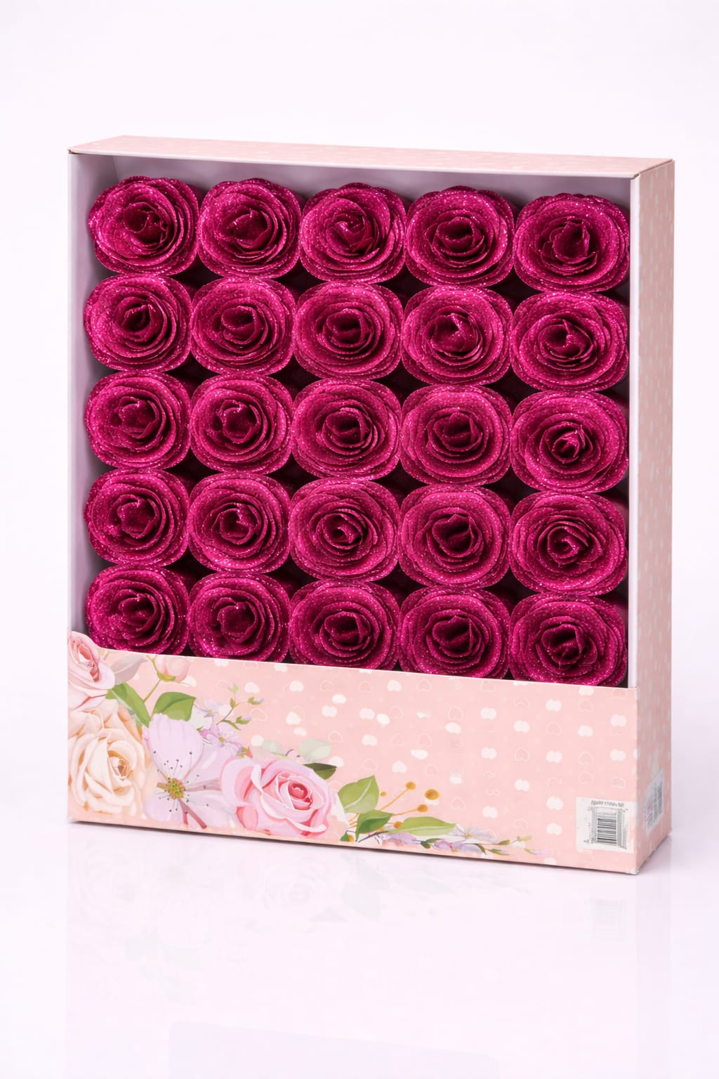 Set 30 trandafiri artificiali cu sclipici, fucsia, decor floral elegant