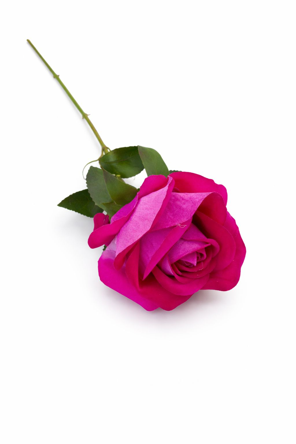 Trandafir artificial fucsia cu petale catifelate si frunze 46 cm calitate superioara [2]