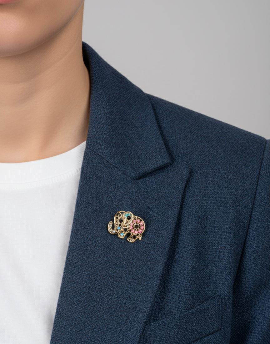 Set 12 brose martisor elefant auriu cu margele colorate, noroc si prosperitate 15x9cm [2]