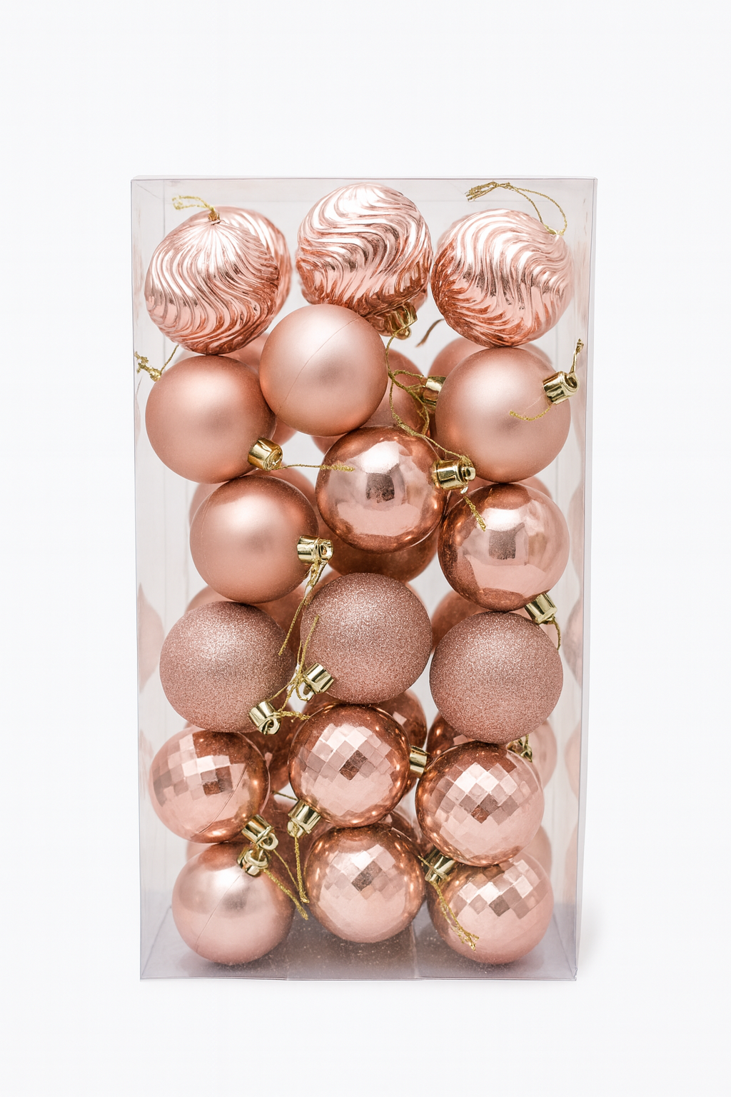 Set 36 Globuri Craciun Medii Rose Gold - Diverse Modele, Decor Elegant pentru Brad