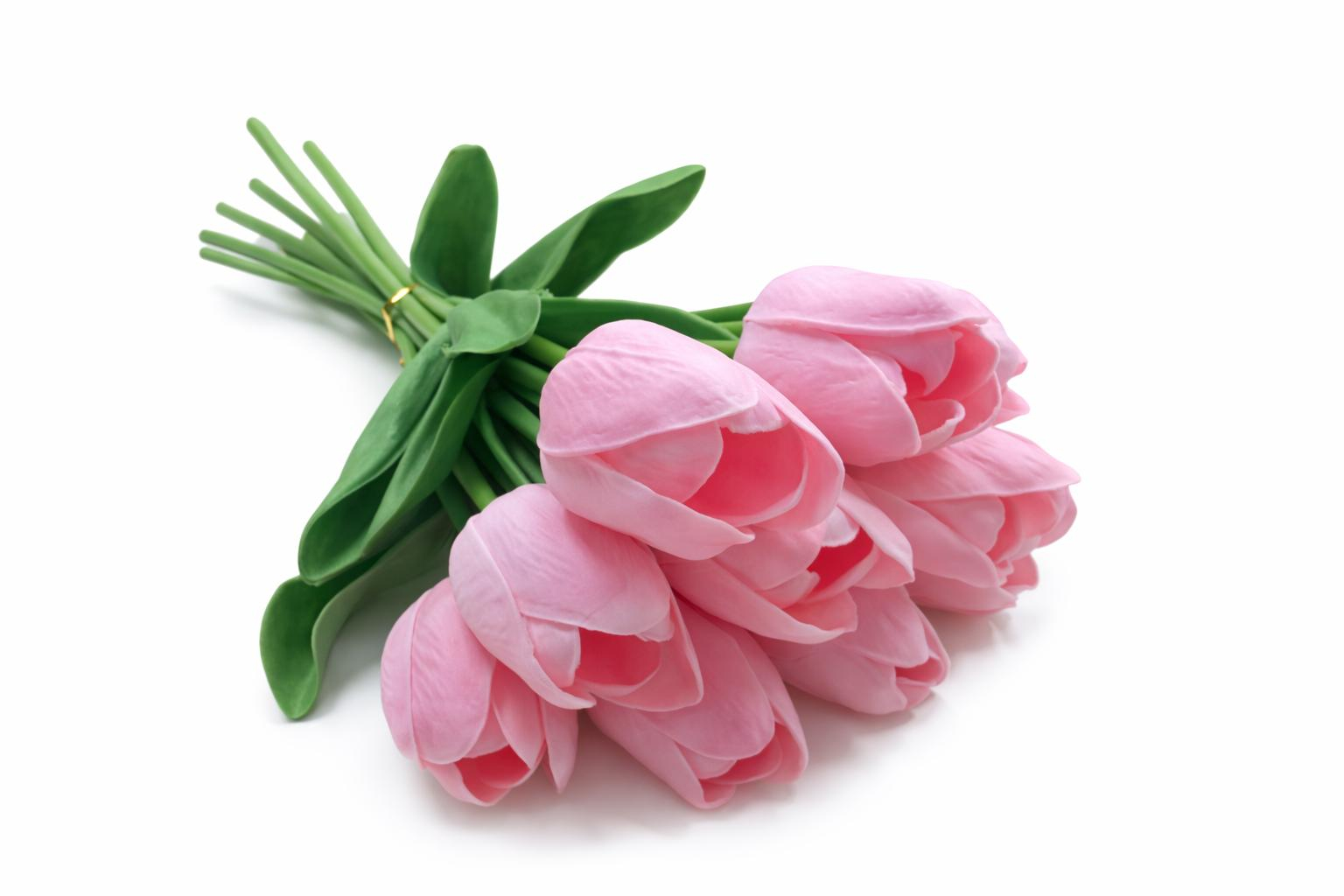 Set 10 lalele artificiale roz delicat soft touch, fir individual 33cm [3]