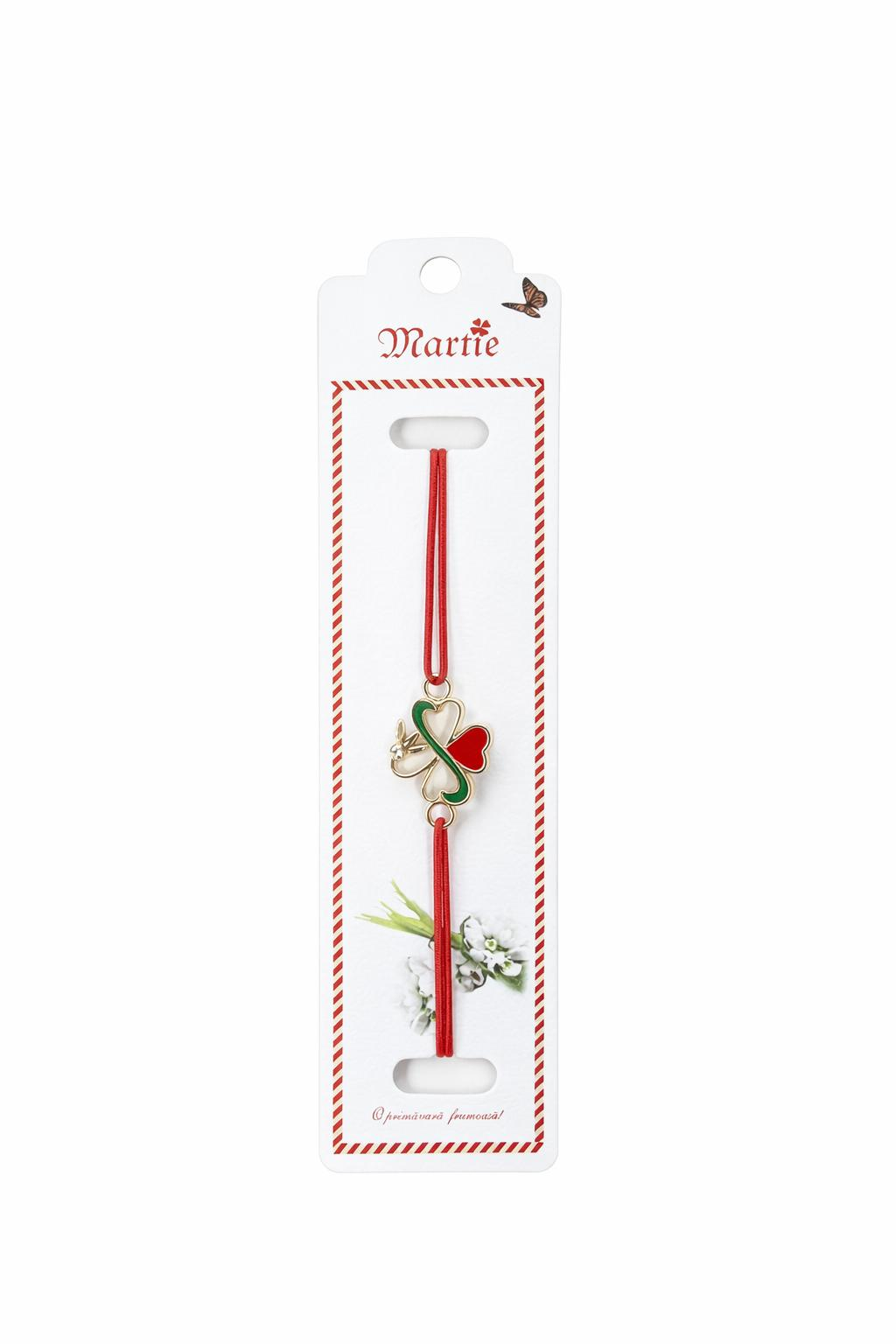Set 24 bratari martisor cu snur rosu elastic, trifoi norocos cu inimioare