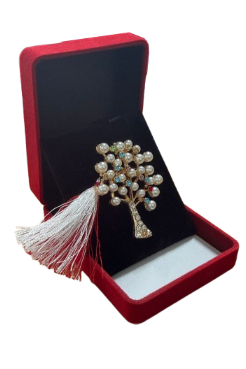 Brosa Copac Martisor cu Perle si Strasuri Colorate in Cutie de Catifea [1]