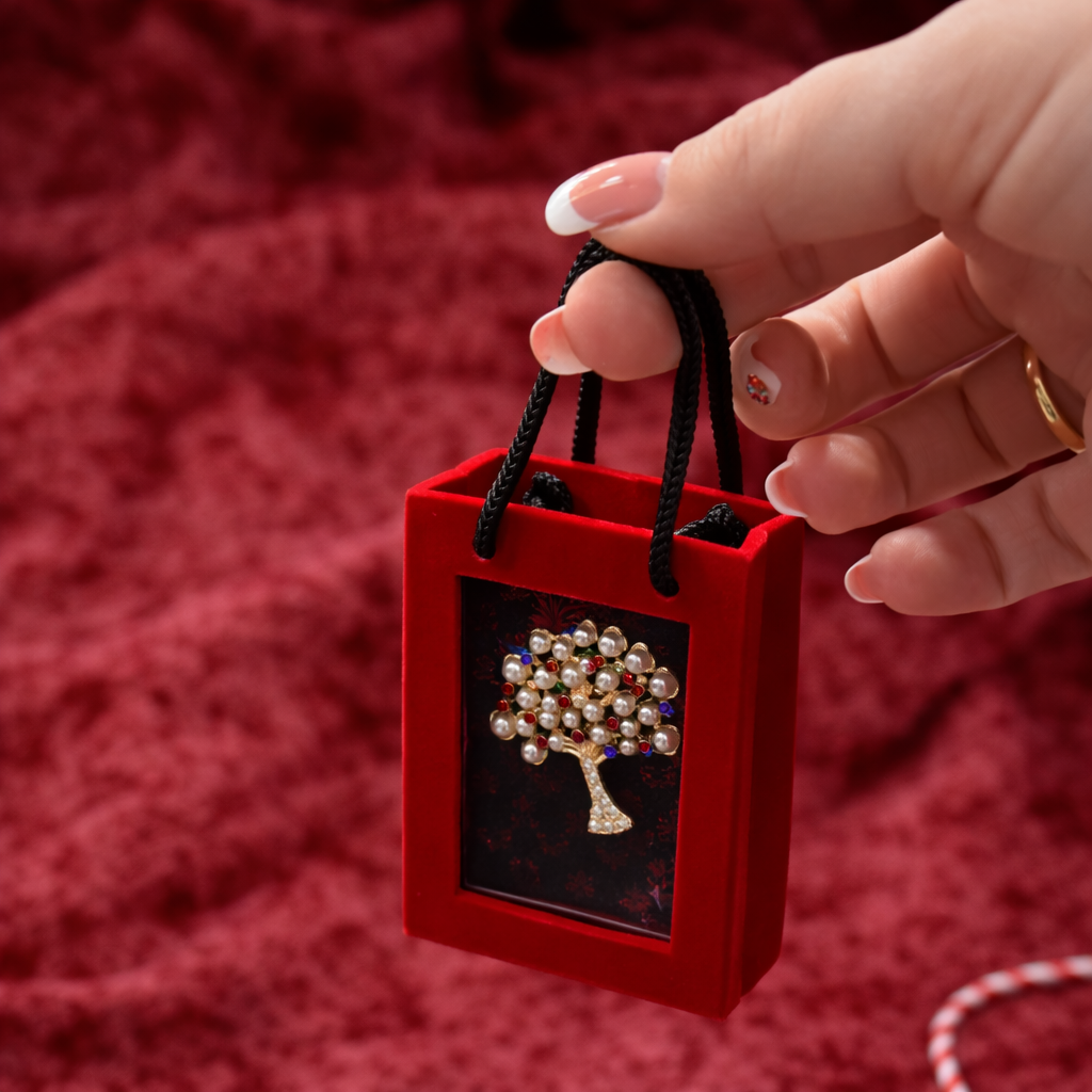 Brosa Copac Martisor cu Perle si Strasuri Colorate in Cutie Eleganta [2]