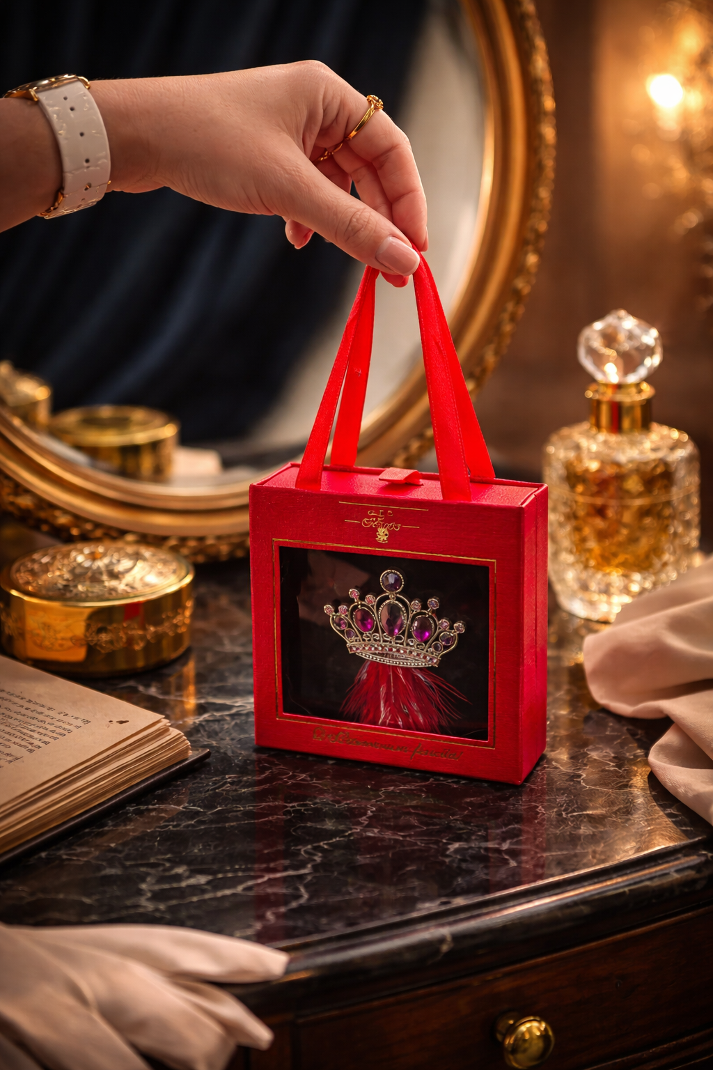 Brosa Coroana Martisor cu Strasuri Mov in Cutie Cadou cu Fereastra [2]