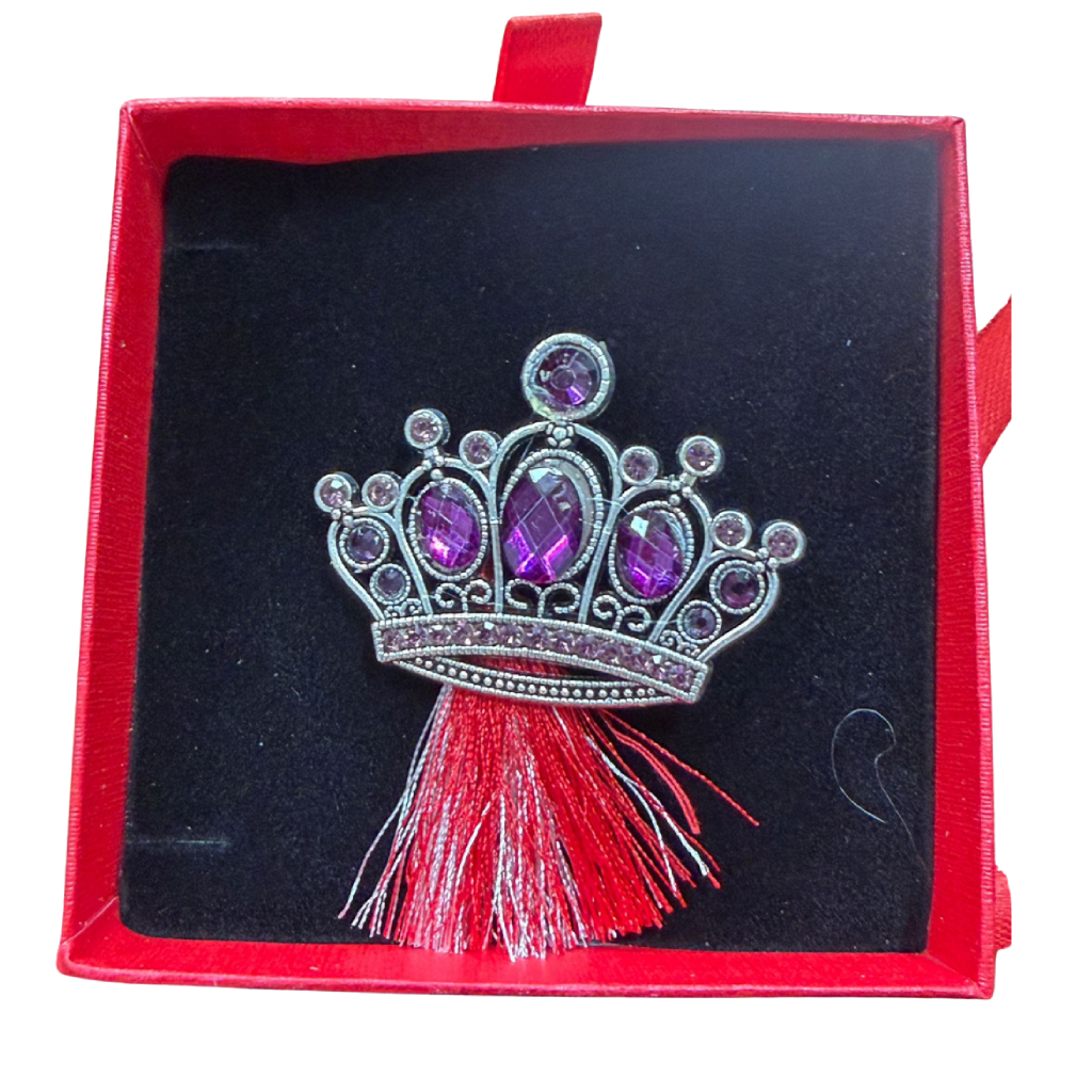 Brosa Coroana Martisor cu Strasuri Mov in Cutie Cadou cu Fereastra [1]