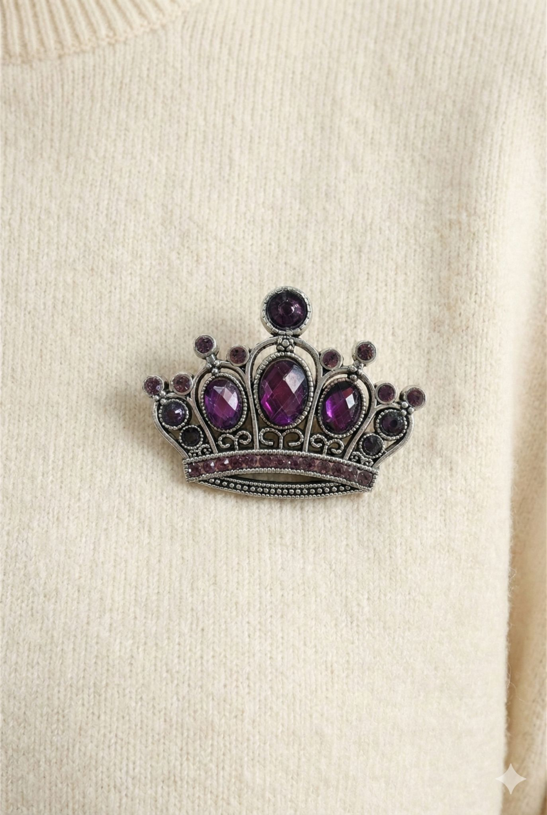Brosa Coroana Purpurie 4x5cm Cristale Strasuri Eleganta Royalty Pin [1]