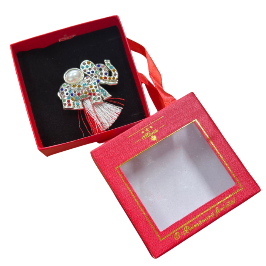 Brosa Elefant Martisor cu Strasuri Multicolore si Perla in Cutie Cadou [0]