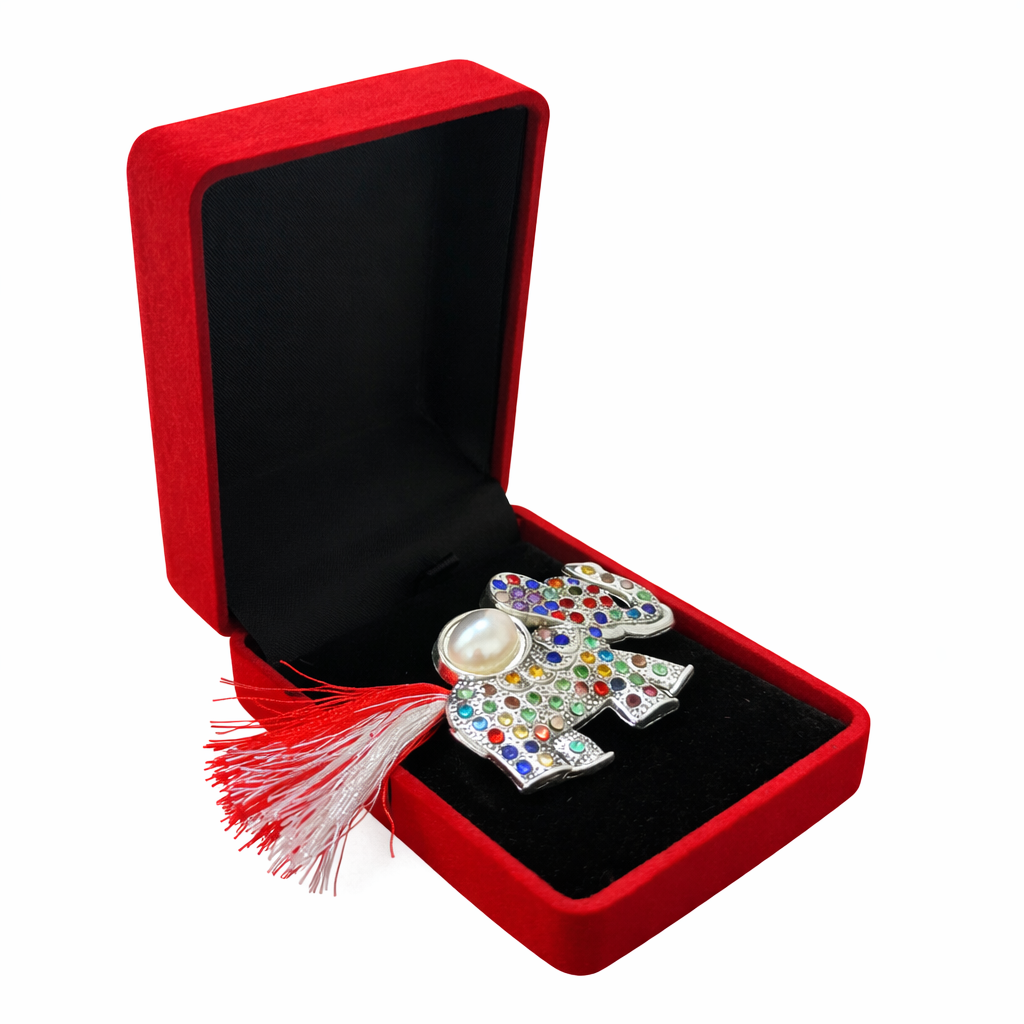 Brosa Elefant Martisor cu Strasuri Multicolore si Perla [0]