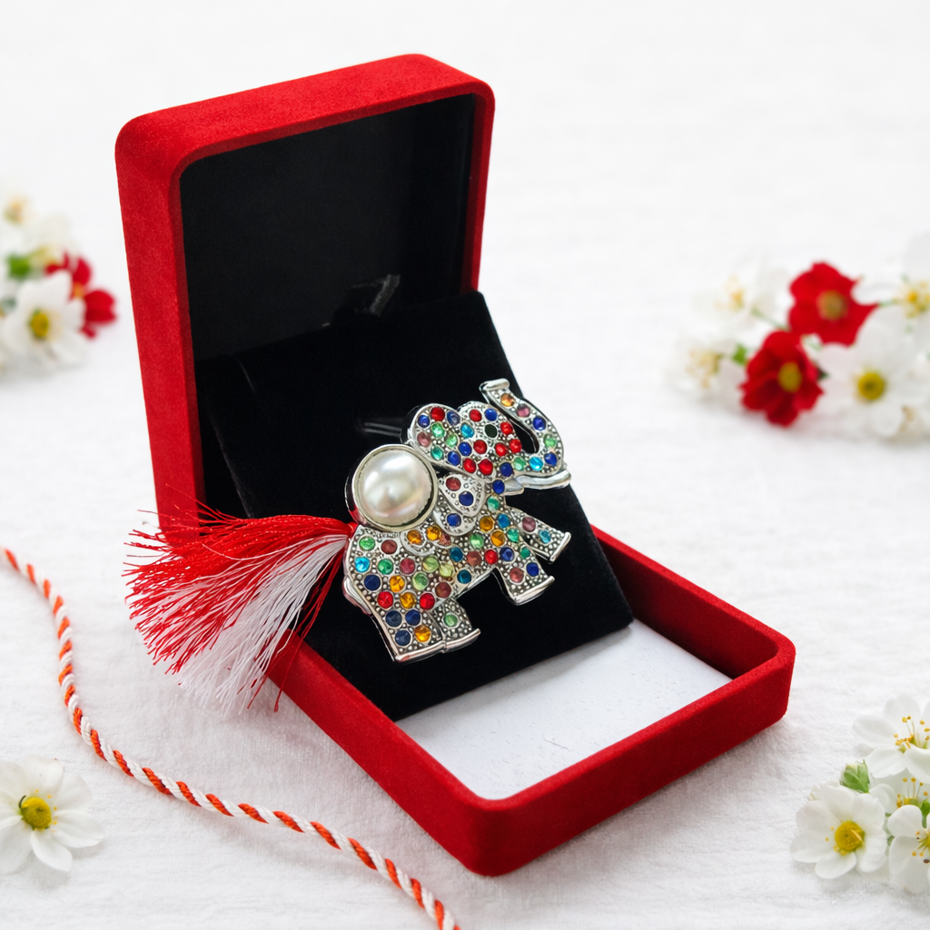 Brosa Elefant Martisor cu Strasuri Multicolore si Perla [1]