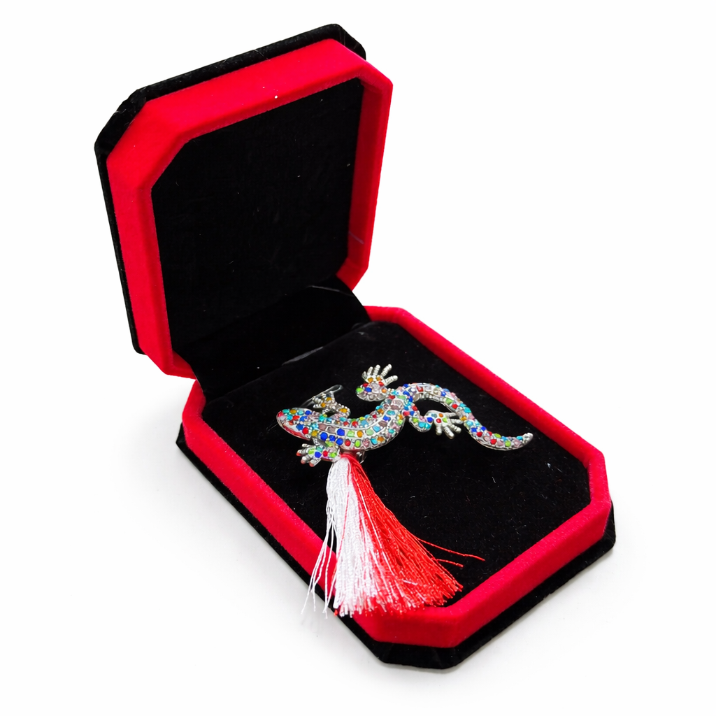 Martisor Brosa Salamandra cu Strasuri Multicolore in Cutie de Catifea [0]