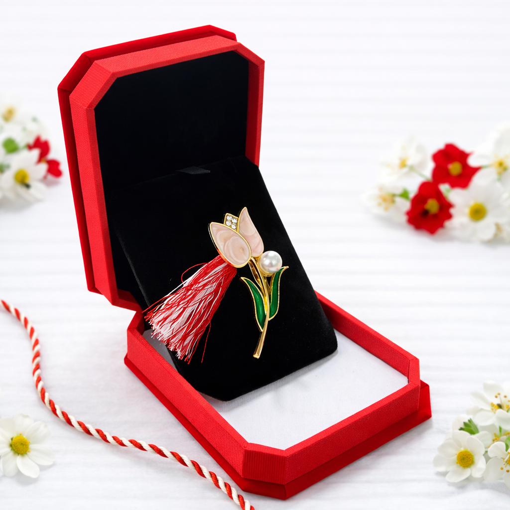 Brosa lalea cu strasuri si perla, martisor elegant [1]