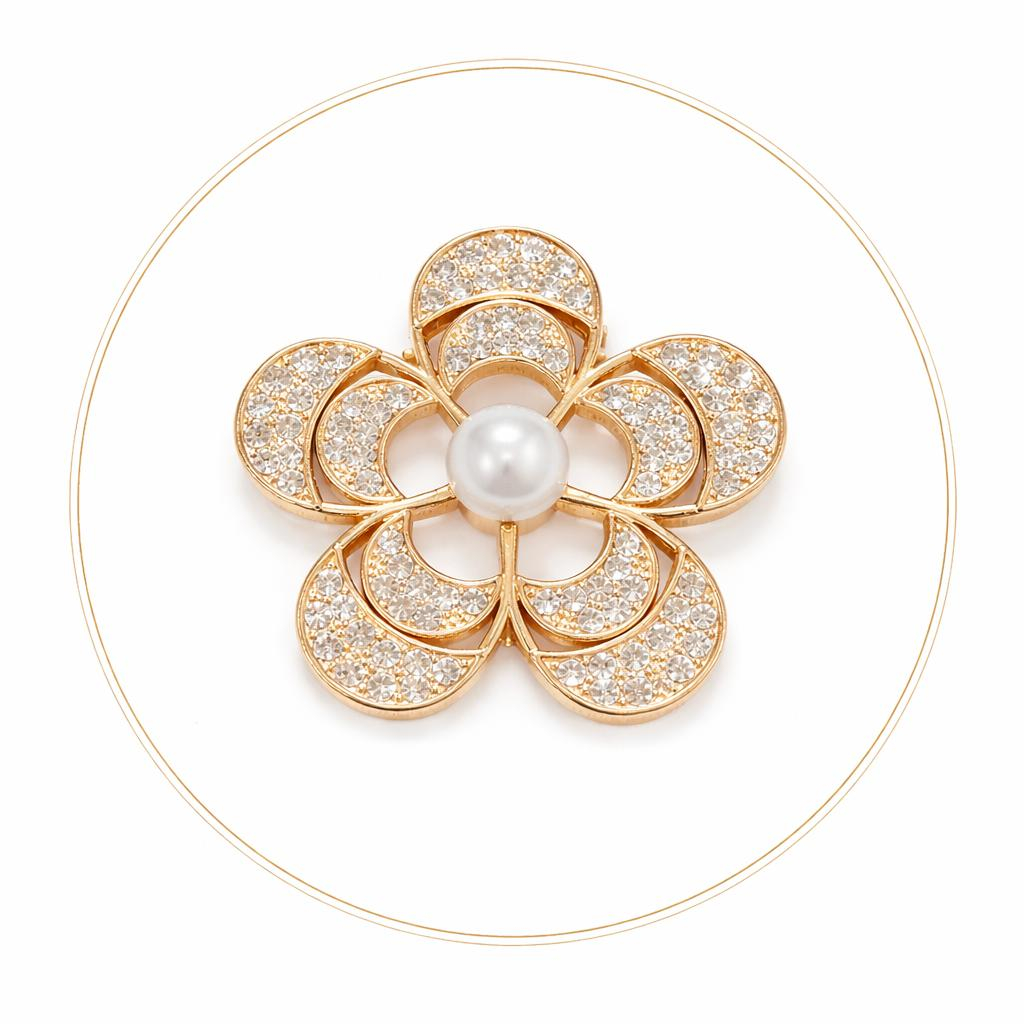 Brosa Floare Camelia Aurie 5x5cm Perla Centrala Cristale Eleganta [2]