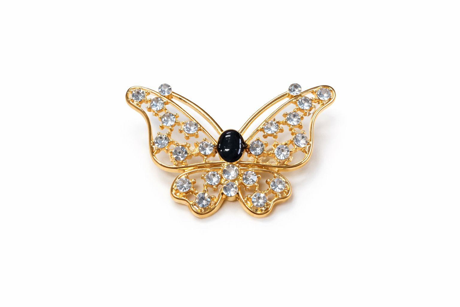 Brosa fluture 4x5 cm, finisaj auriu cu pietre stralucitoare, cadou primavara elegant