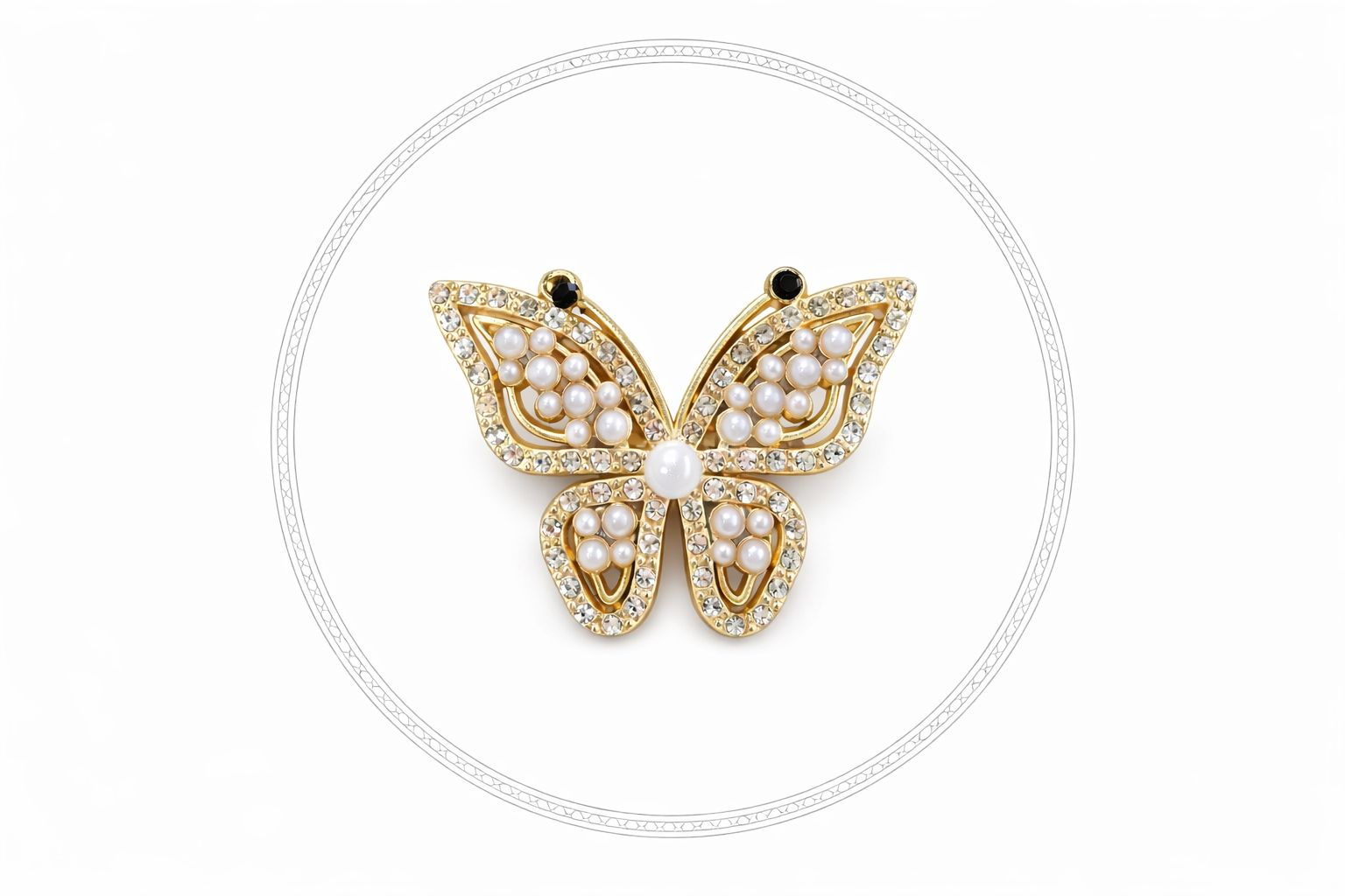 Brosa Fluture Aurie Perle Albe Cristale Eleganta 4x5 cm [2]