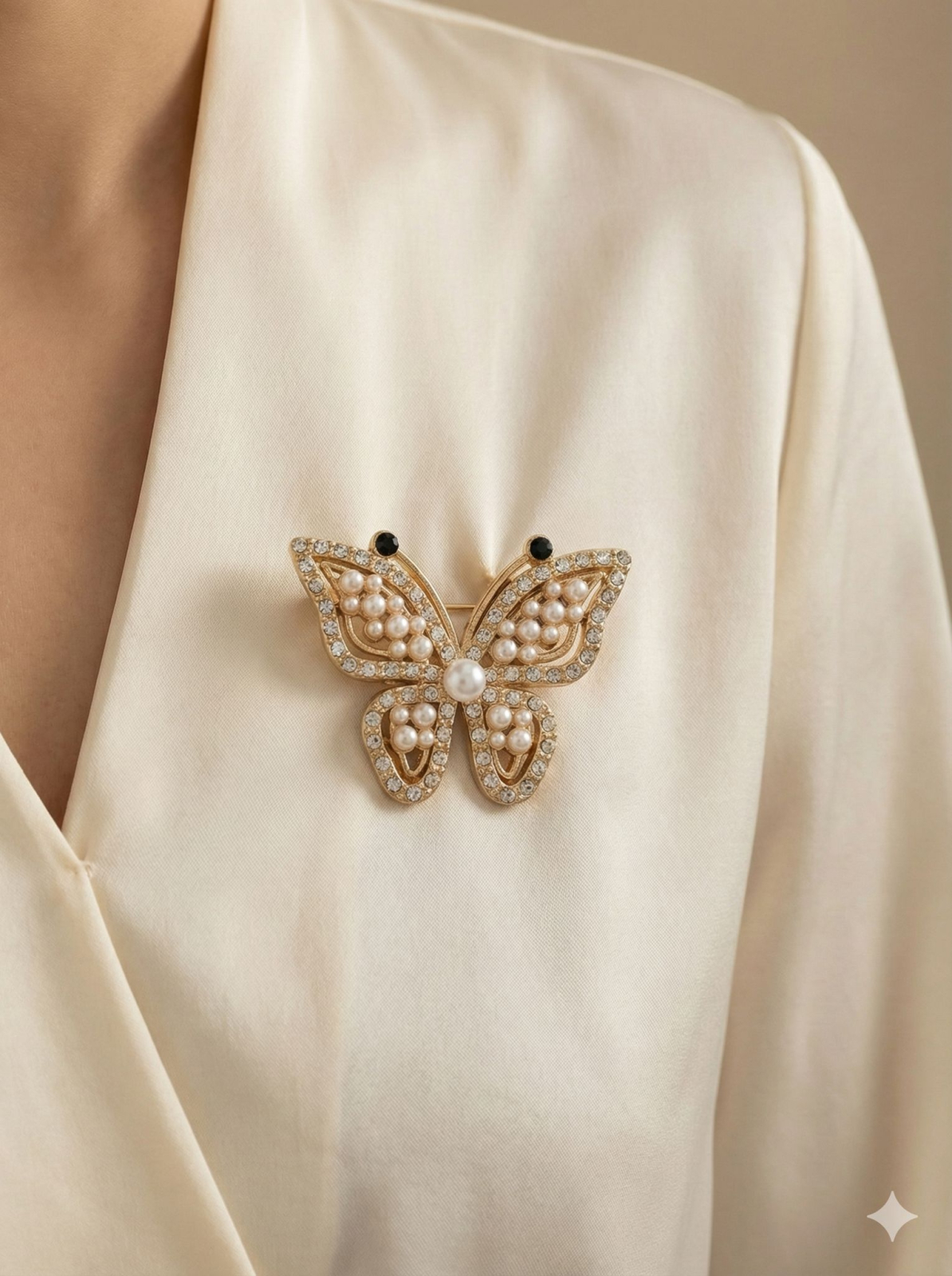 Brosa Fluture Aurie Perle Albe Cristale Eleganta 4x5 cm [1]