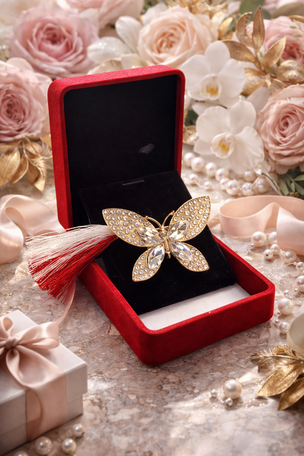 Brosa Fluture Martisor cu Strasuri in Cutie de Catifea [2]