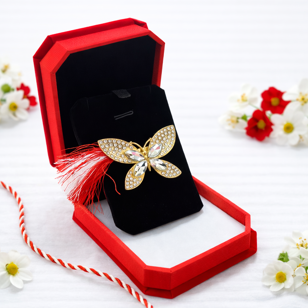 Brosa Fluture Martisor cu Strasuri in Cutie de Catifea [1]
