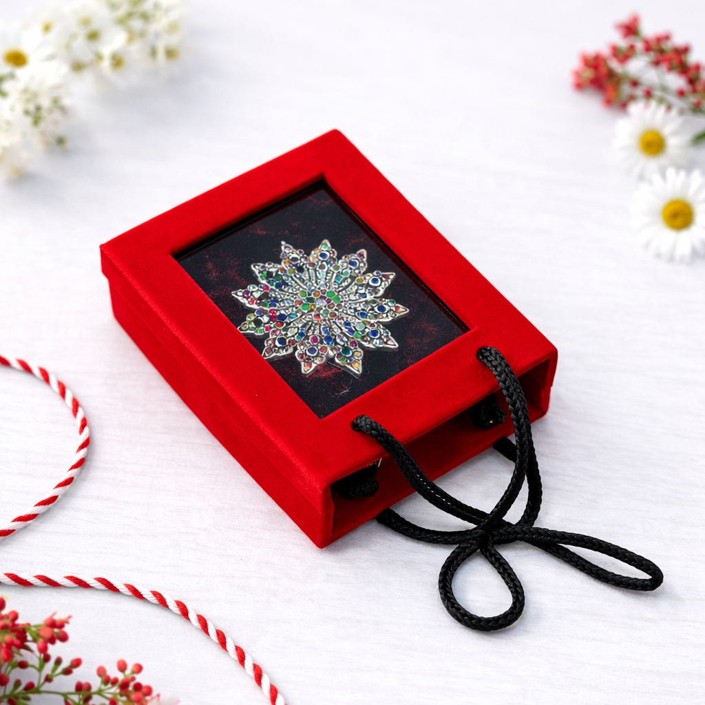 Brosa Fulgi de Nea cu Strasuri Multicolore in Cutie Eleganta [1]