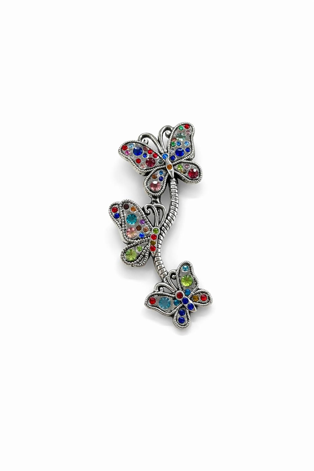 Brosa Martisor 3 Fluturi Multicolor Cristale 5x2cm Argintie Eleganta [0]